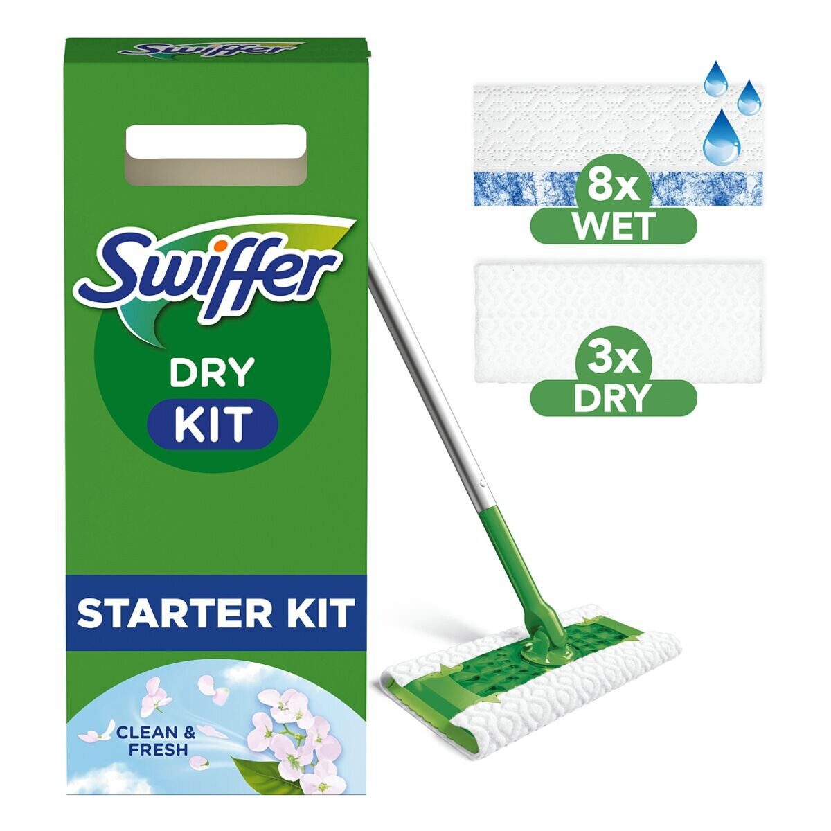 Swiffer Wet + Dry Kit Reinigungstücher (Bodenstab Starterset)