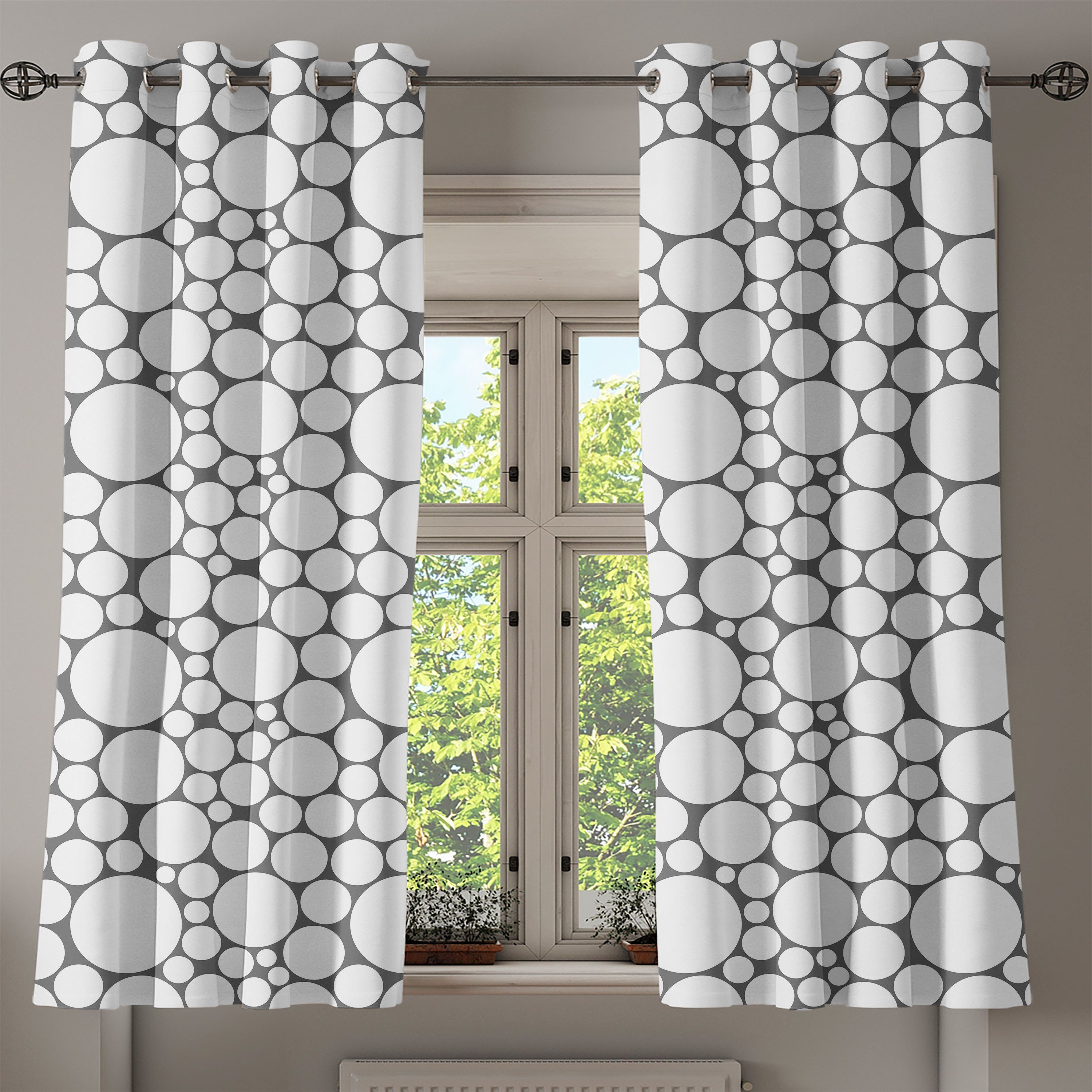 Abakuhaus, 2-Panel-Fenstervorhänge Grau Wohnzimmer, Gardine Geometrisch Schlafzimmer Dekorative Kreis für