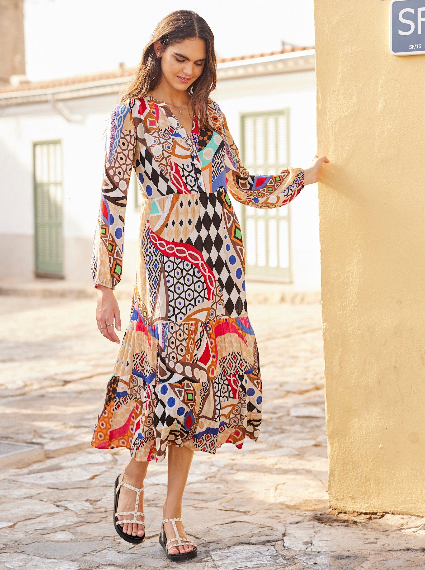 heine Etuikleid Druck-Kleid Langarm