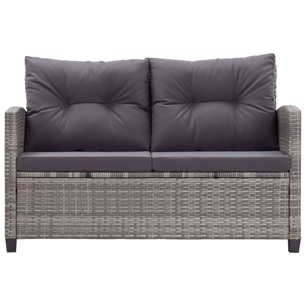 vidaXL Garten-Essgruppe 3-tlg. Garten-Essgruppe mit Grau Kissen Poly Rattan, (3-tlg)