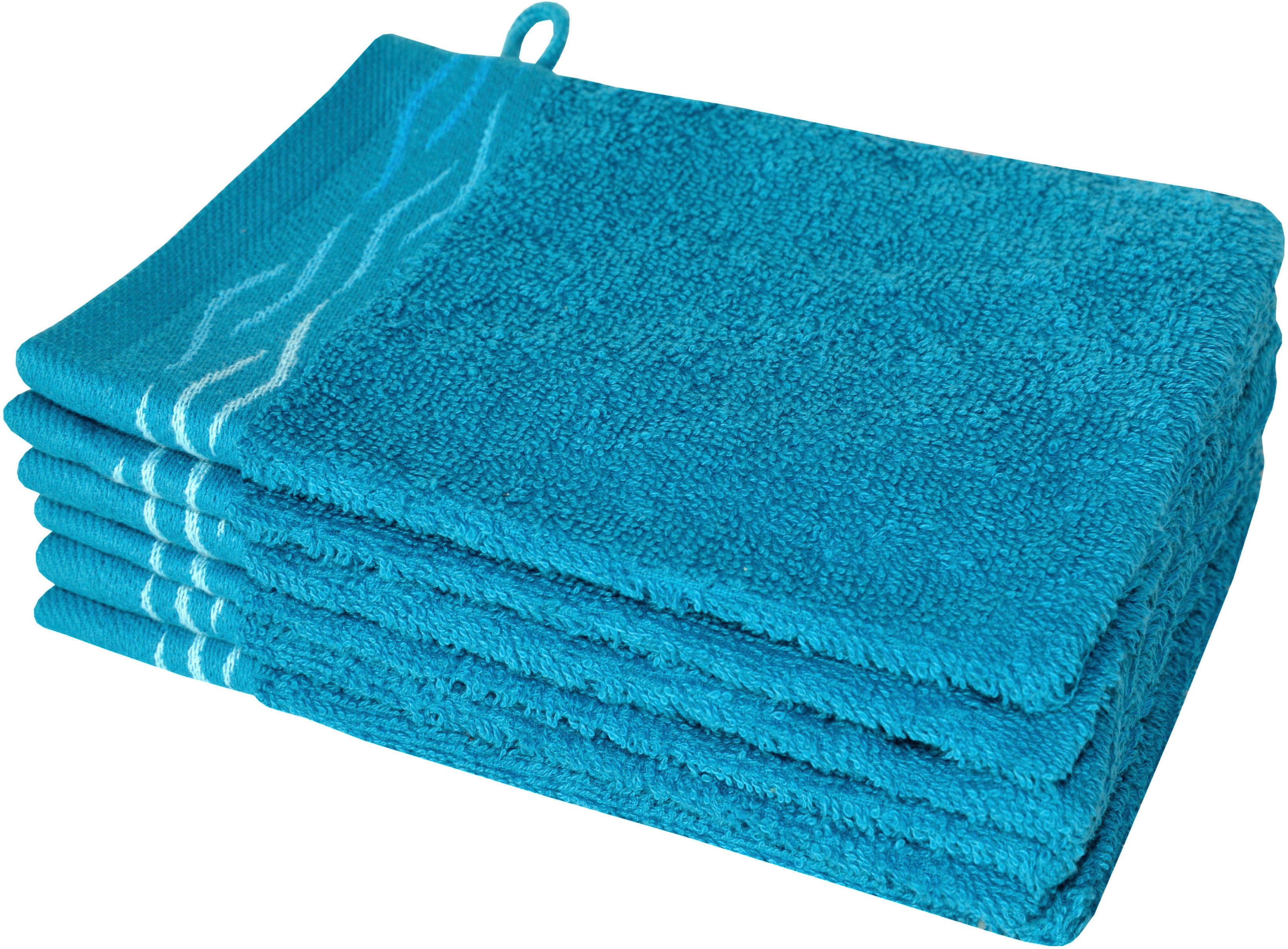 Dyckhoff Waschhandschuh Wave, Frottier (Set, 6-St), mit Jacquard-Bordüre