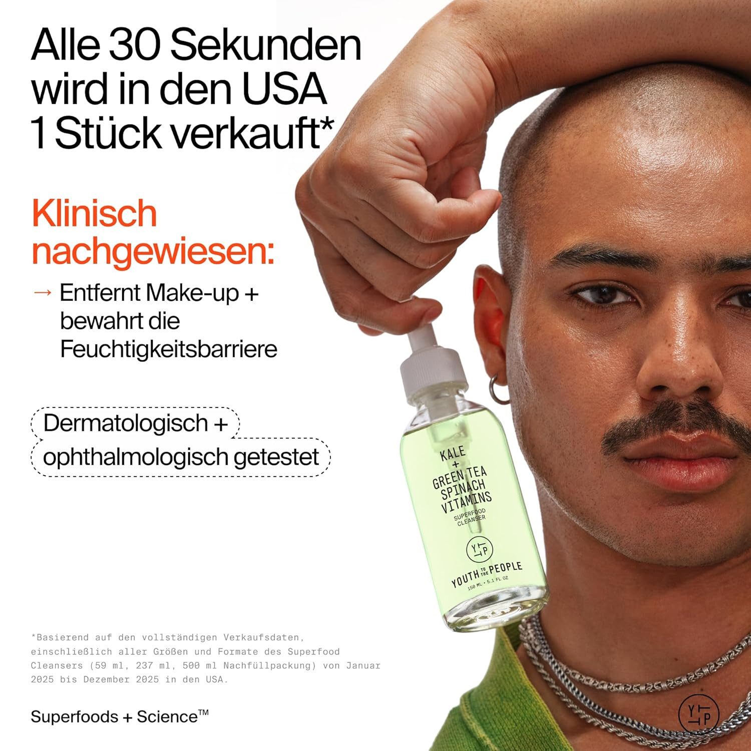 Youth To The People Gesichtsreinigungsgel Superfood Cleanser mit Grünkohl, Grünem Tee & Spinat, pH-neutral für alle Hauttypen sanfter Make-up-Entferner