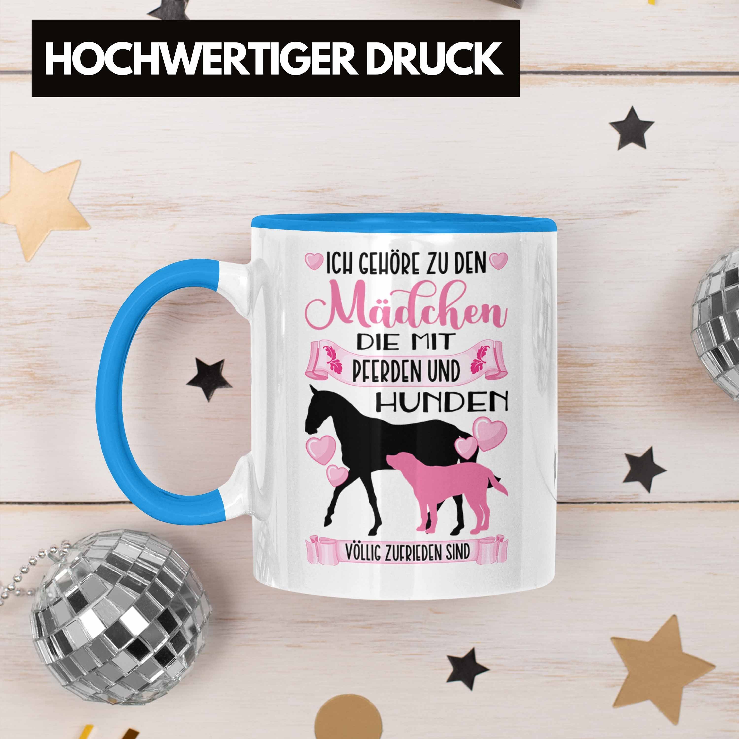 Trendation Tasse Lustiger Geschenkidee Hund Reiterin Reiten Kaffeetasse Trendation Spruch Tasse Pferd Geschenk Mädchen Blau Rosa 
