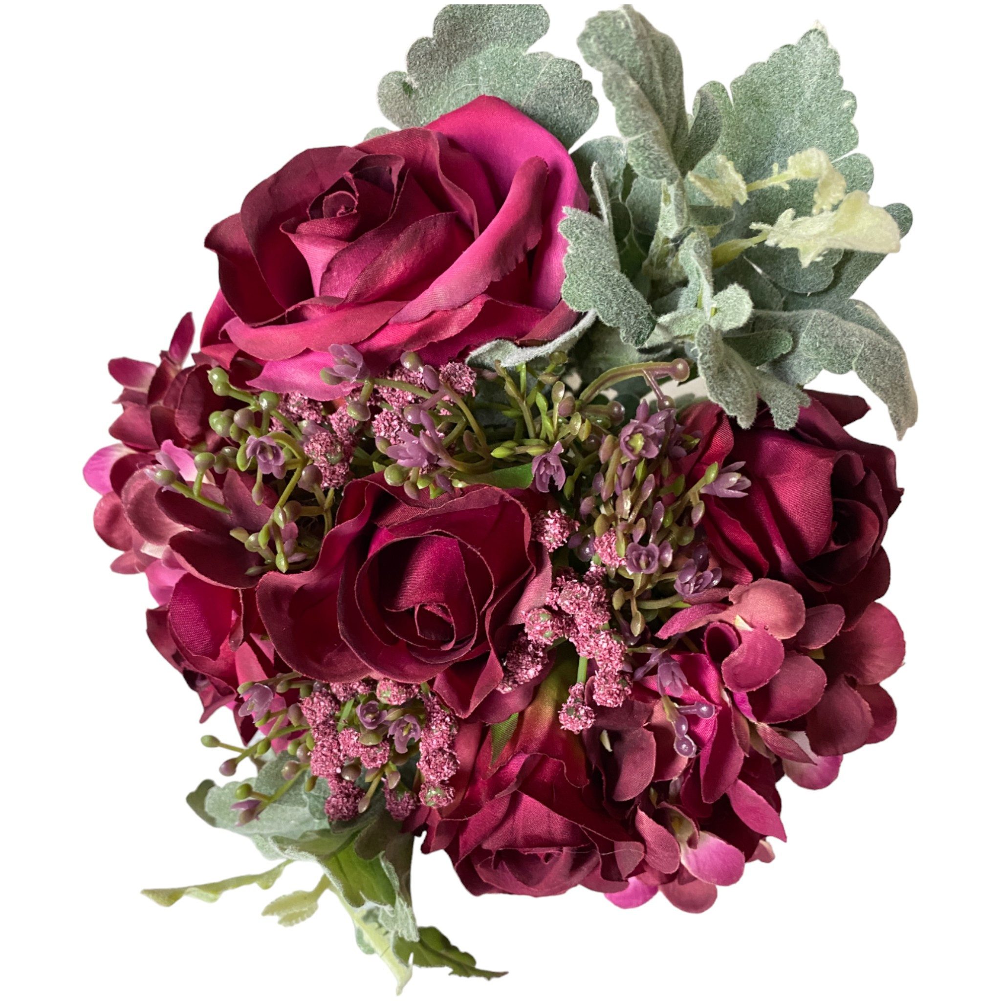 Kunstblume Braustrauß Wurfstrauß Blumenstrauß Bouquet Bordeaux Weinrot 28cm