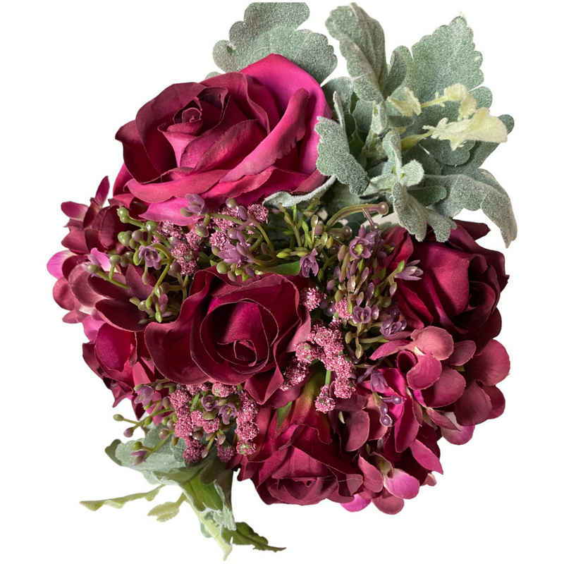 Kunstblume Braustrauß Wurfstrauß Blumenstrauß Bouquet Bordeaux Weinrot 28cm, Flor & Decor Import GmbH