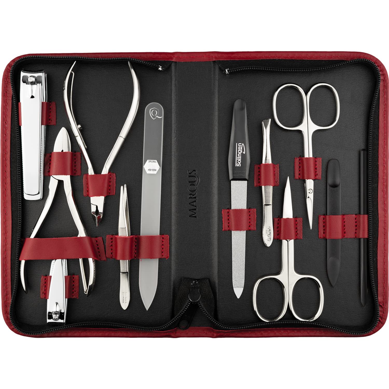 marQus Maniküre-Pediküre-Set 12 Teile in Echt Leder Etui handlich und weich, 12-tlg., Komplett Kit mit allem für die Hand- und Fußpflege, Nagelset