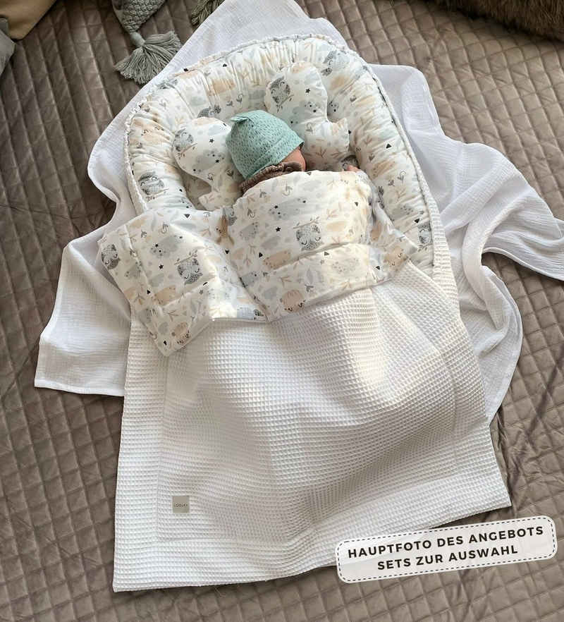 Loolay Bettnestchen Weiß WAFFELPIQUE/ HASE Beige Babynest Babyaustattung Neugeborene SETS, (Reisebett Unterlage Nestchen SOLO/ o. in Premium Geschenk SETS, 1-tlg., 4 Jahreszeiten ATMUNGSAKTIVER WAFFELSTOFF), LOOLAY® - 100% Europäische Stoffe und Kleinserien-Nähen!