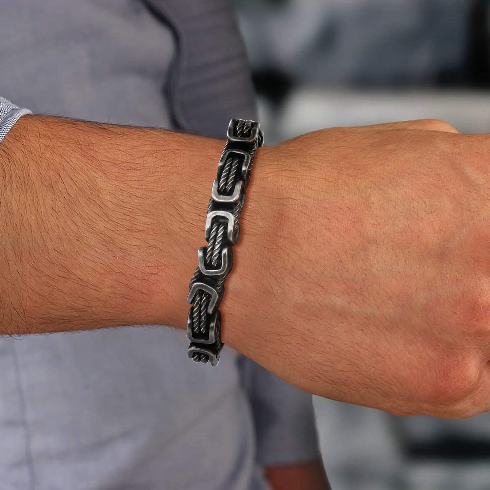 KARMA Königsarmband Herren Armband Edelstahl Altsilber Edelstahlarmband wasserfest (Geschenk für Ihn, 1-tlg., modern Schmuck für Männer), Herrenschmuck Männerarmband