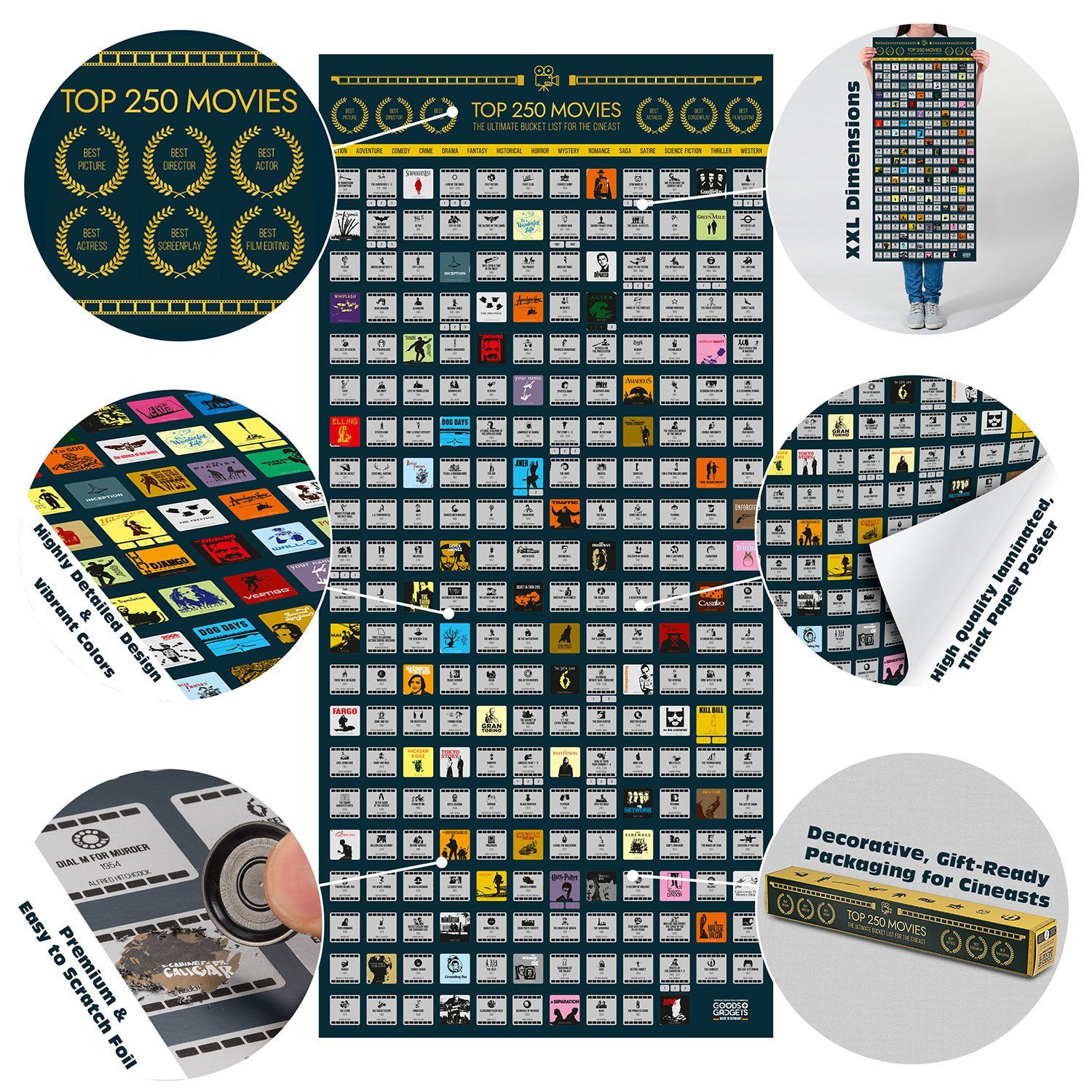 Goods+Gadgets Poster Top 250 Movie Bucket List, XXL Scratch Poster (Rubbelp günstig online kaufen