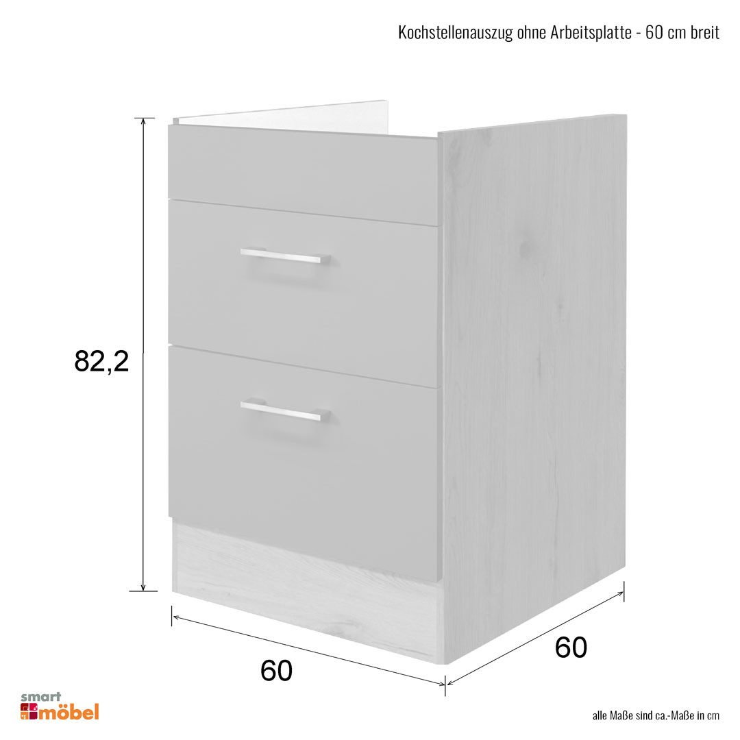 Flex-Well Auszugsunterschrank Kochstellenauszugsschrank ohne Arbeitsplatte - 60 cm breit - Anthrazit
