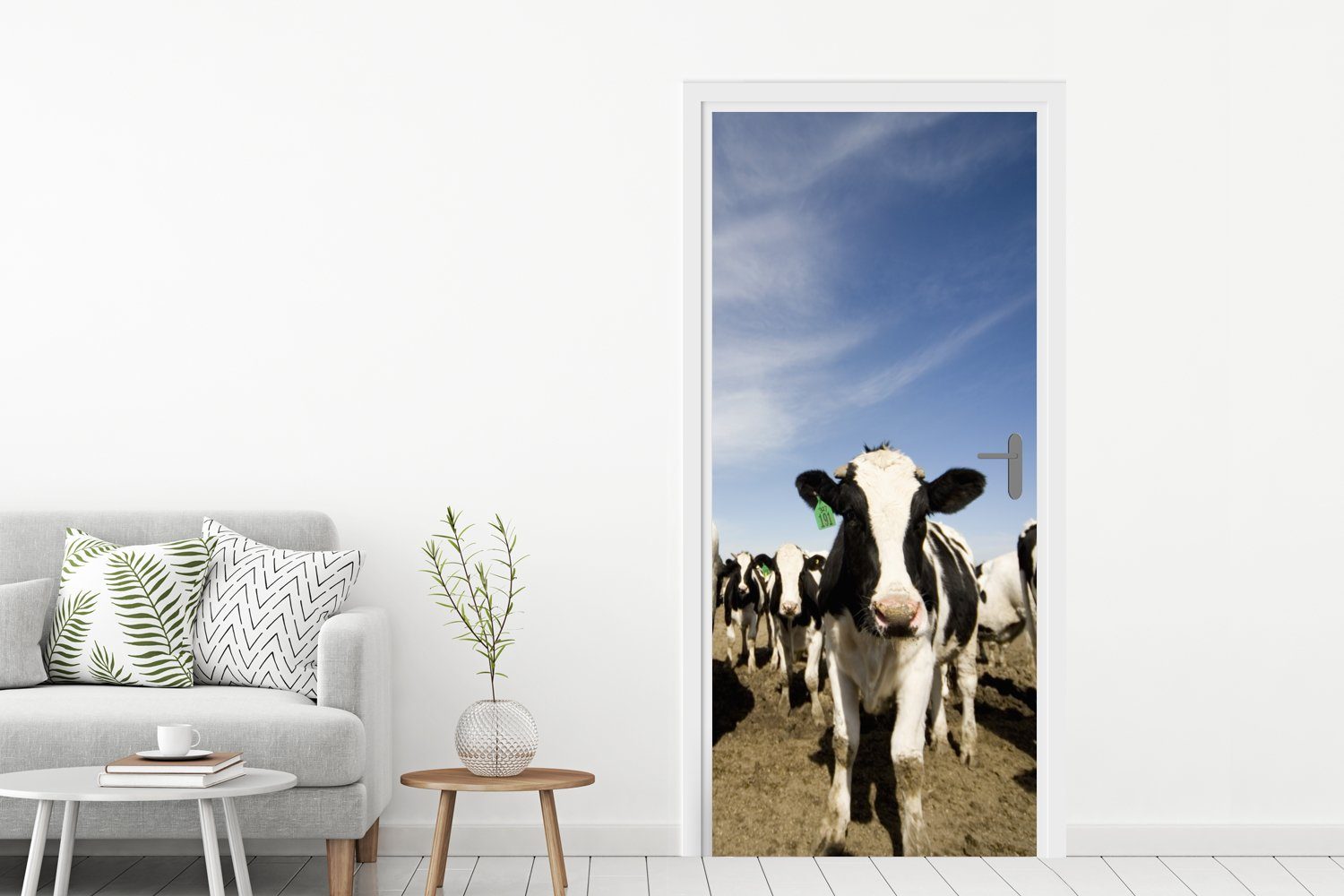 cm Türtapete Kuh Fototapete Türaufkleber, bedruckt, Tiere, MuchoWow Sand - 75x205 für Matt, St), (1 Tür, -