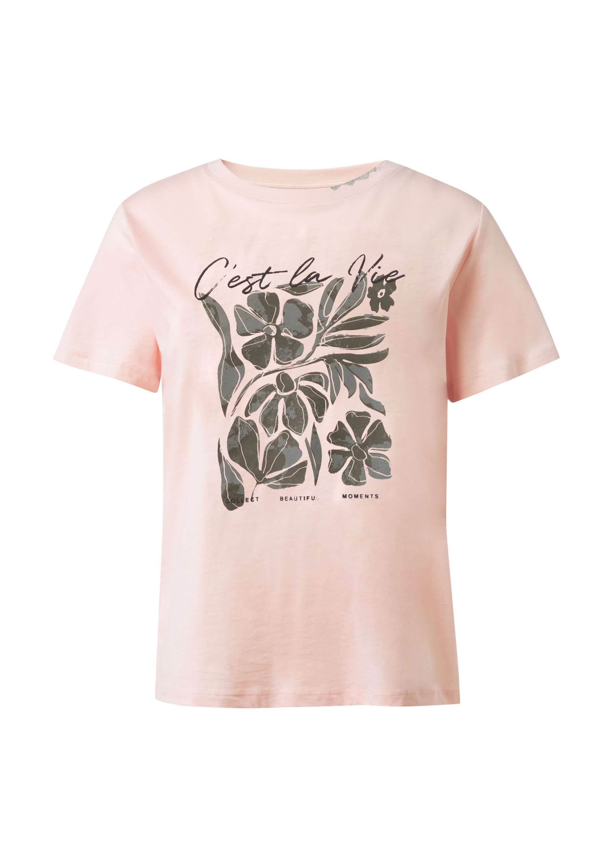 comma Kurzarmshirt T-Shirt T-Shirt mit Artwork und Stickerei am Ausschnitt
