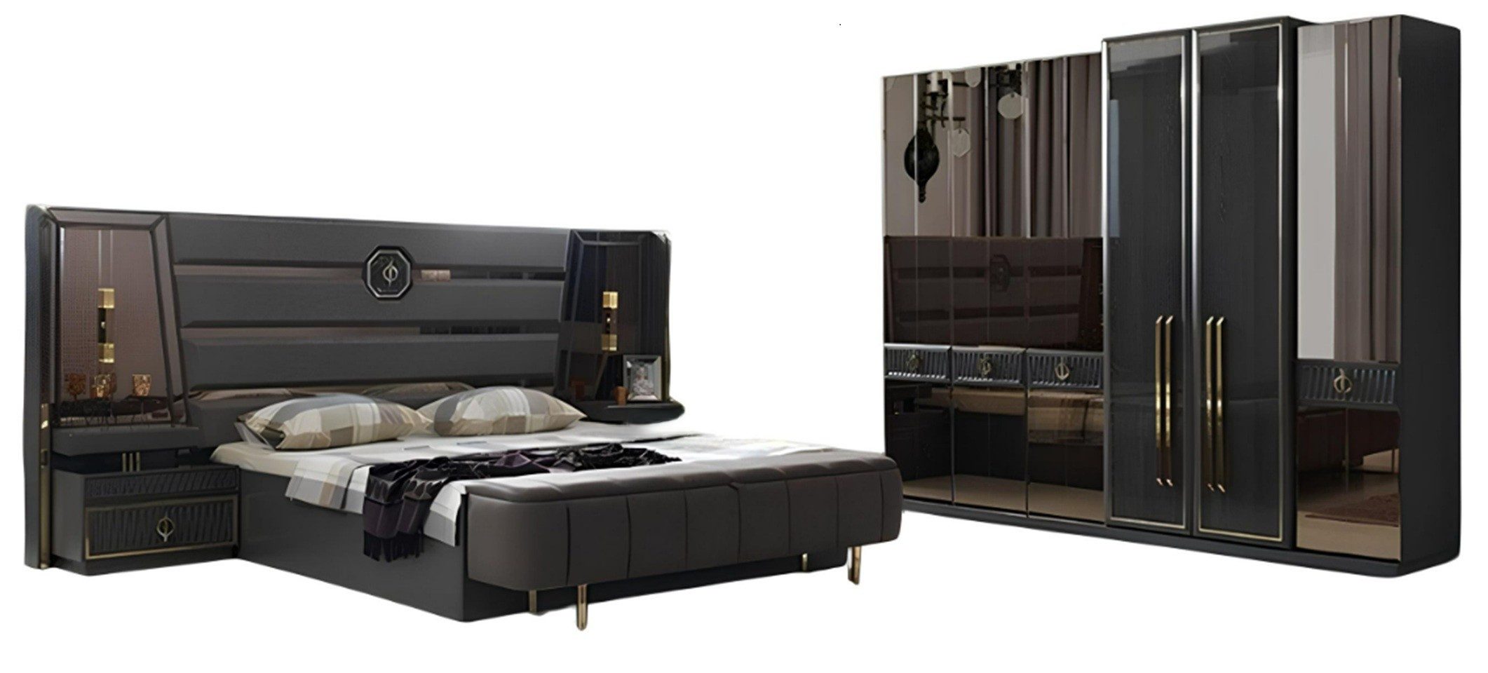 Xlmoebel Komplettschlafzimmer Elegantes Schlafzimmer-Set aus hochwertigem Material, (Schlafzimmer Set 4tlg (Bett + 2x Nachttische + Kleiderschrank), Hergestellt in Europa