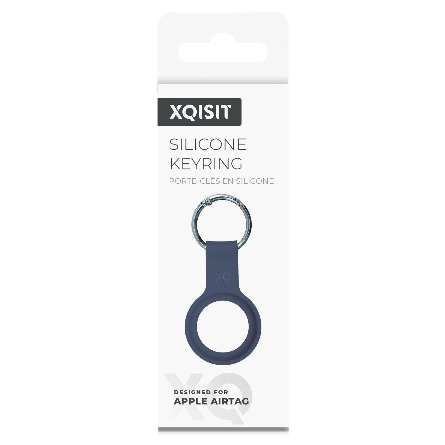 XQISIT Handyhülle Anhänger Case Silikon Schlüsselanhänger Blau, Keyring Schutz-Hülle Case für Apple Airtag