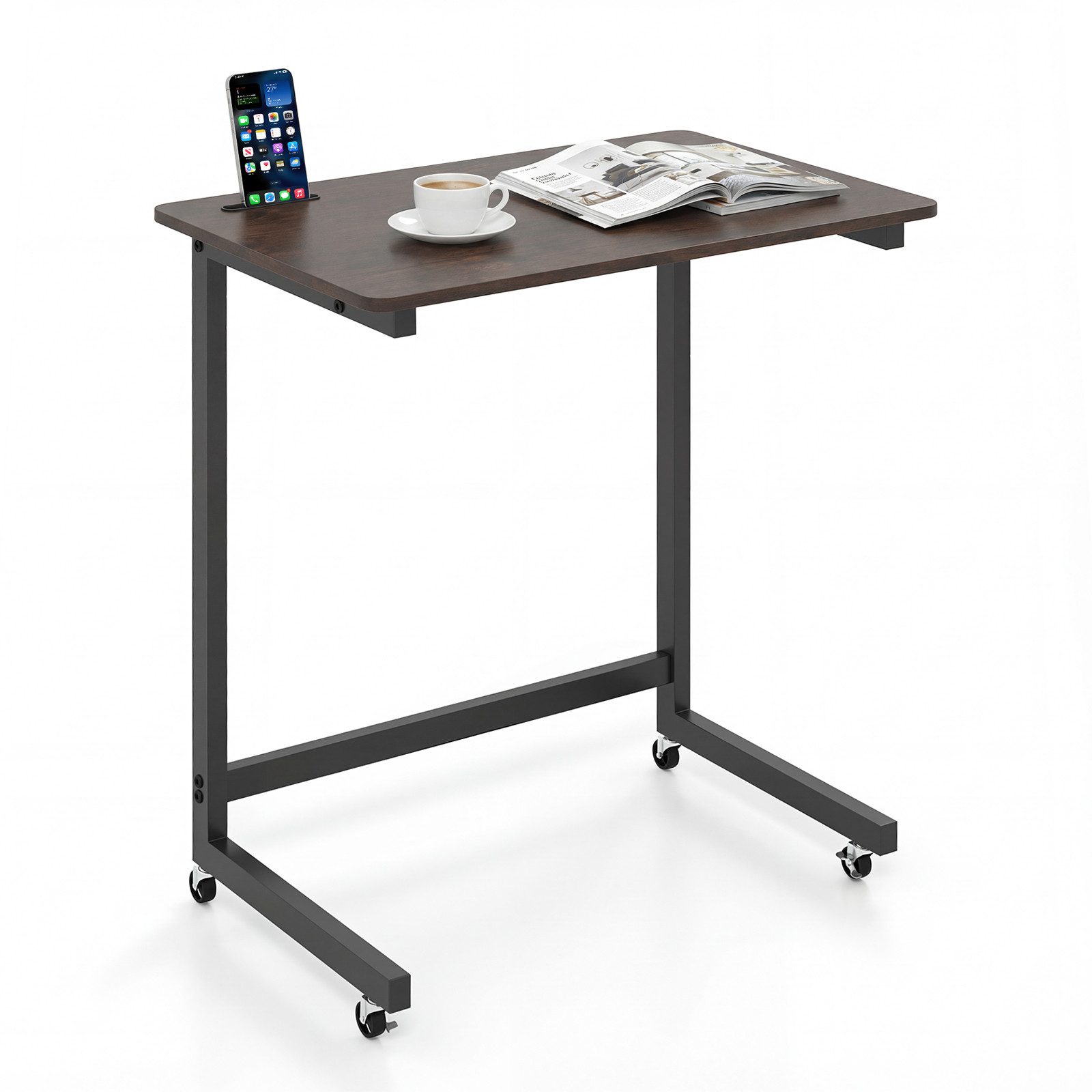 COSTWAY Beistelltisch, Laptoptisch fürs Bett, Sofa mit Rollen C-förmiger Betttisch