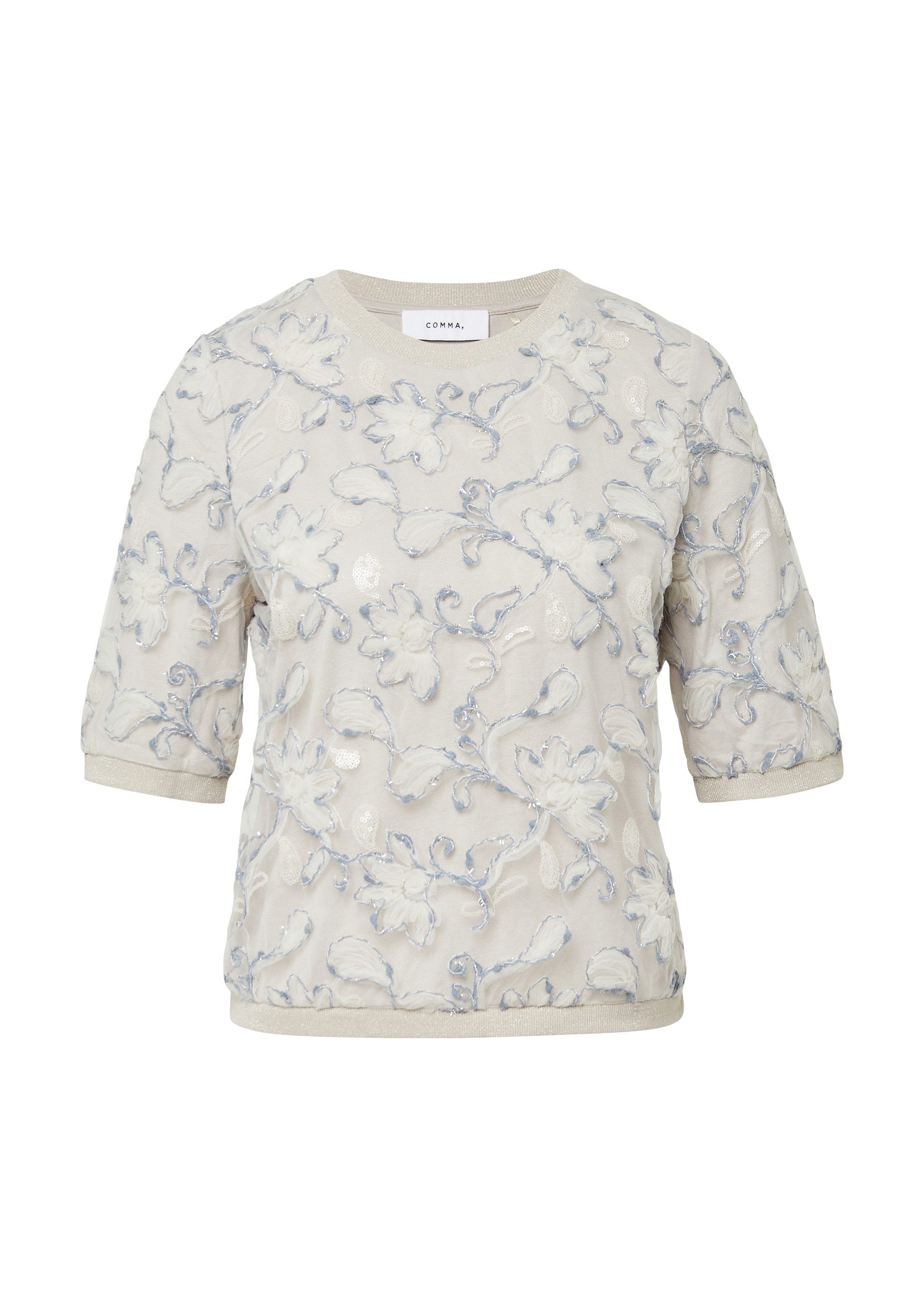 comma Kurzarmbluse Bluse Kurzarmshirt mit Glitzergarn- und Paillettenapplik günstig online kaufen