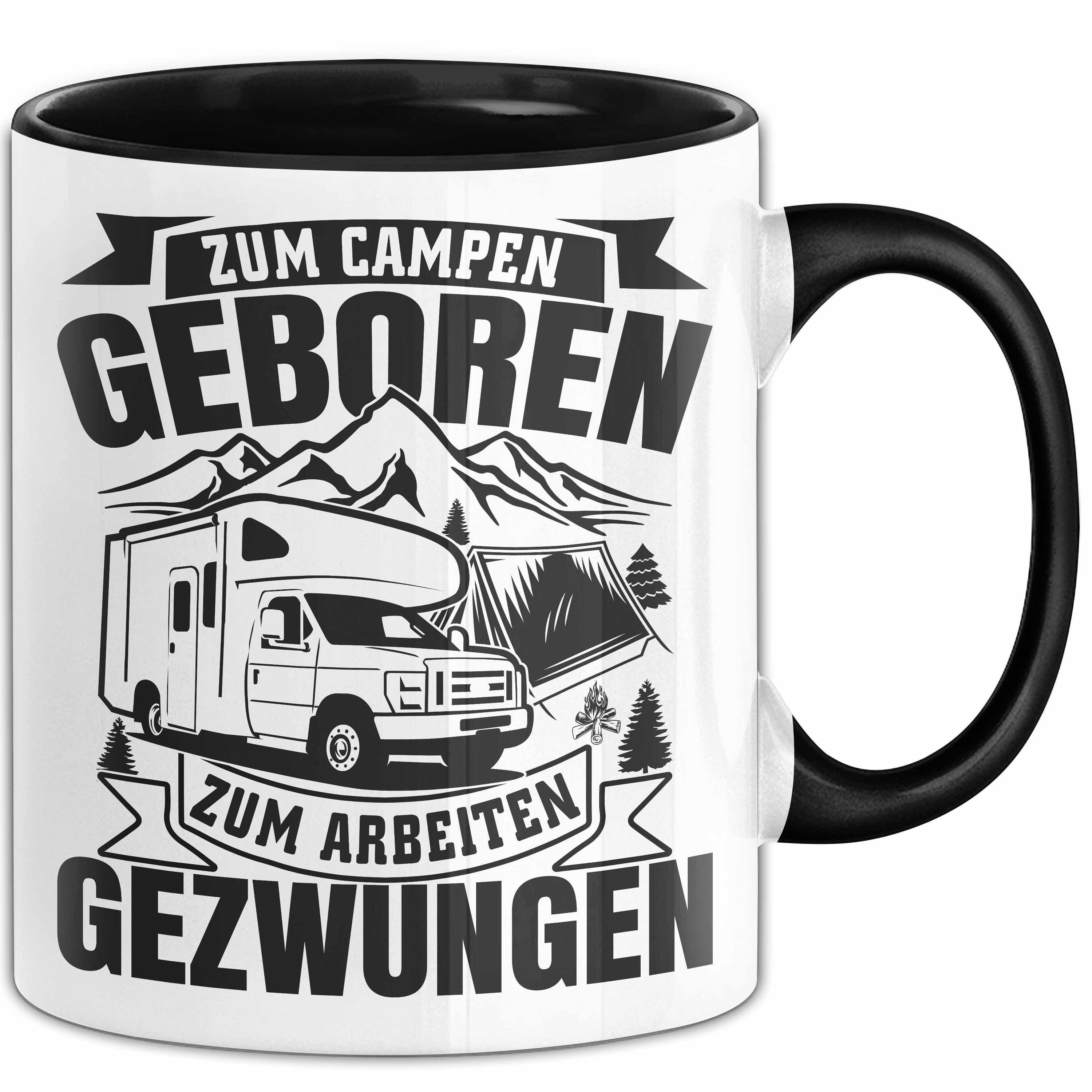 Trendation Tasse Wohnmobil Tasse Geschenk Zum Campen Geboren Arbeiten Gezwungen Camping