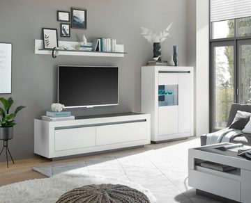 Furn.Design Wohnwand Rooky, (in weiß matt mit Anthrazit, 3-teilig, 286 x 180 cm), mit großem TV-Lowboard