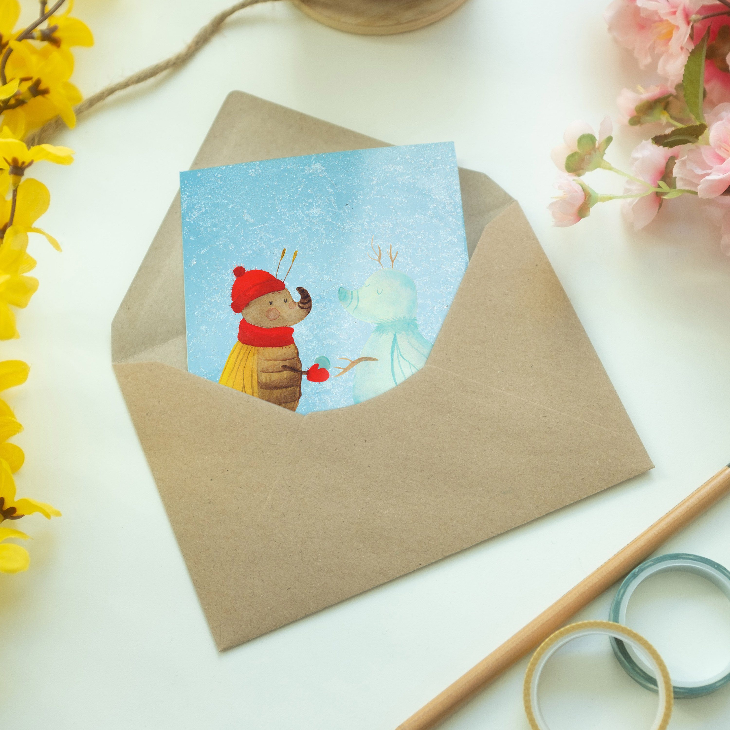 Mr. & Mrs. Panda Grußkarte Nachtfalter Eisblau - Glückw - Geschenk, Einladungskarte, Schneemann