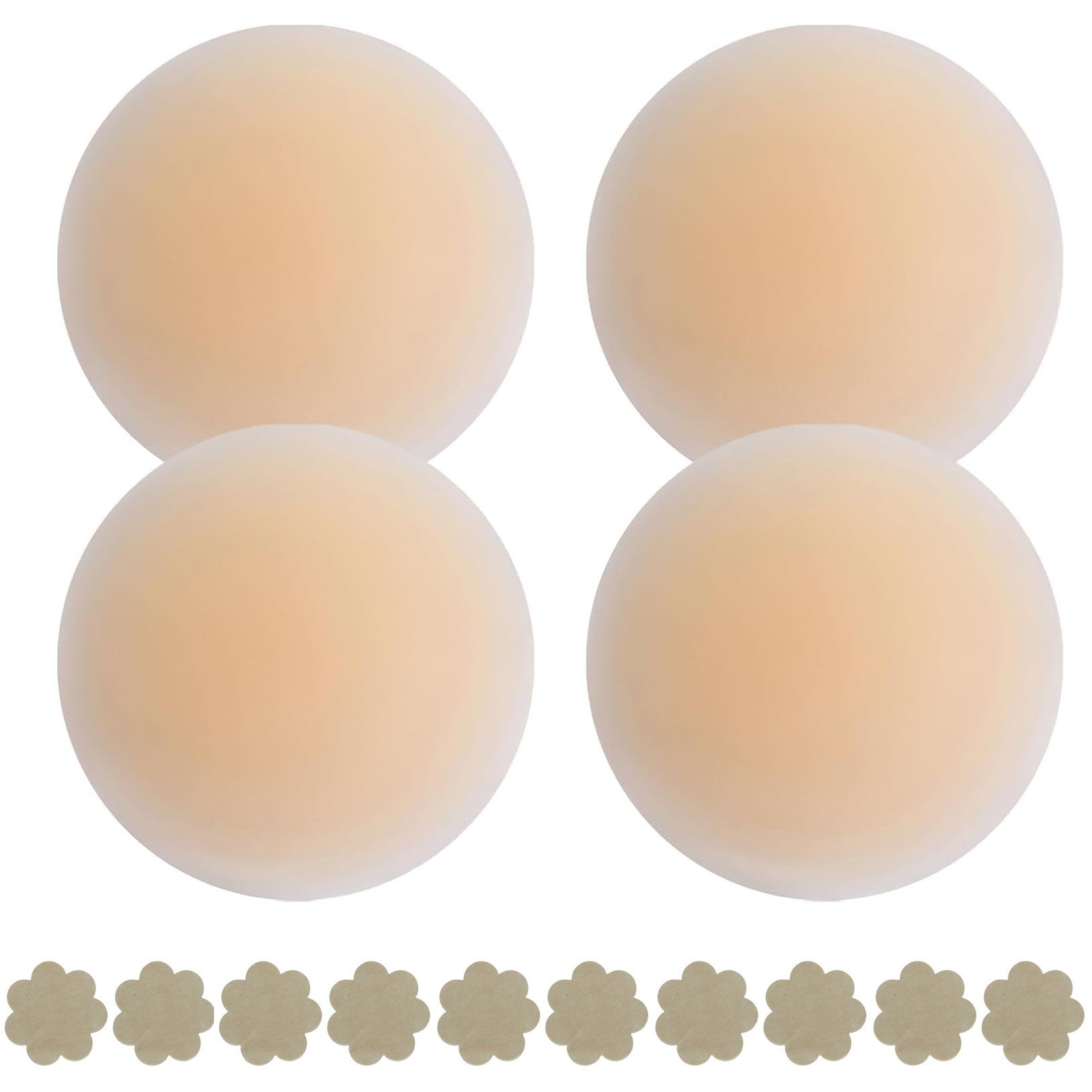 MOPUEA Brustwarzenabdeckung Brustwarzen-Aufkleber Selbstklebende feste Silikon-Latex-Aufkleber (Champagnerfarben, 2 Paar), inkl. Aufbewahrungsbox und 5 Paar Einweg-Nippelcover