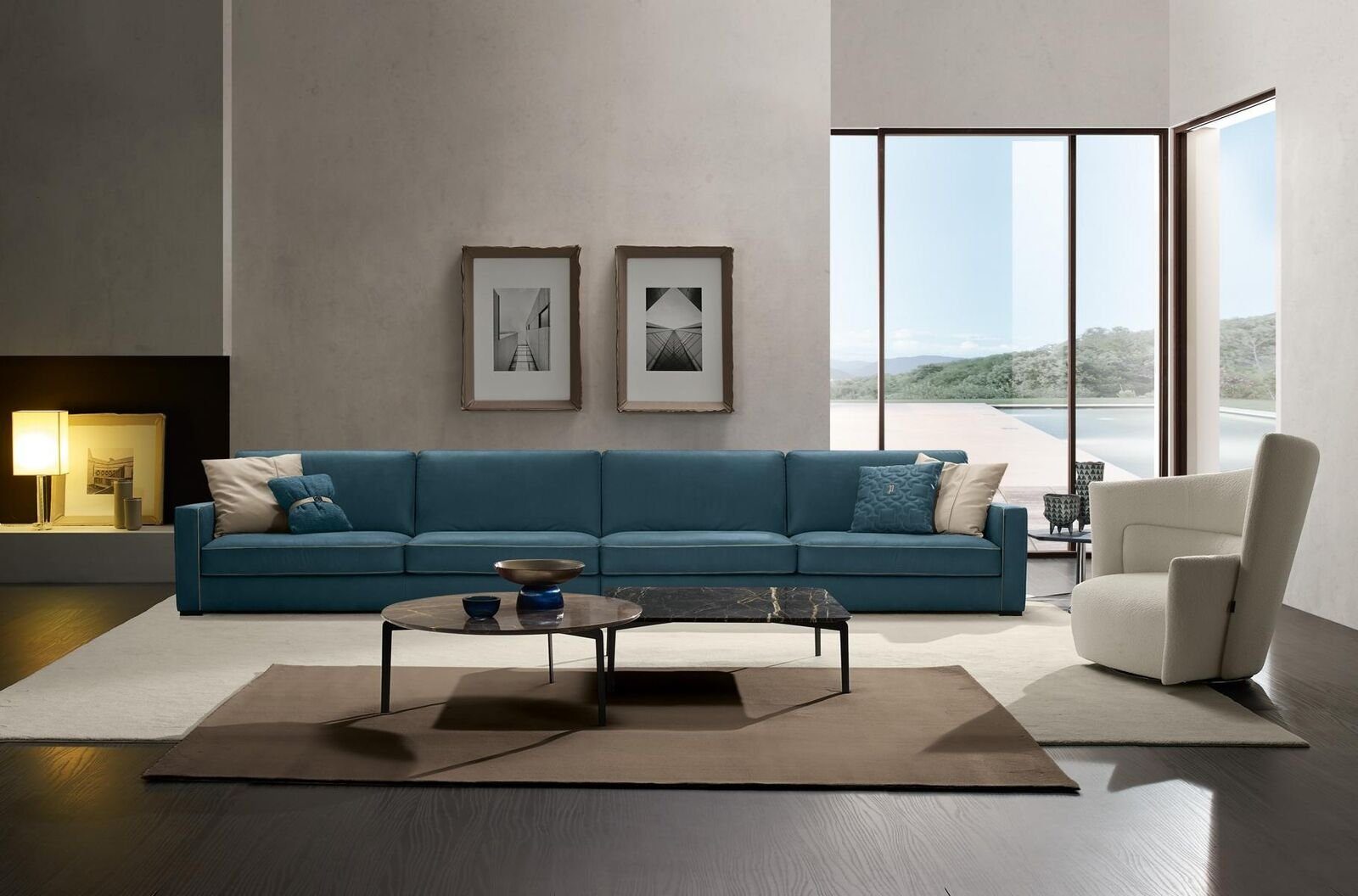 JVmoebel 4-Sitzer Sofa 4-Sitzer Polster Couch Leder Sofas Design Italienische Möbel Blau