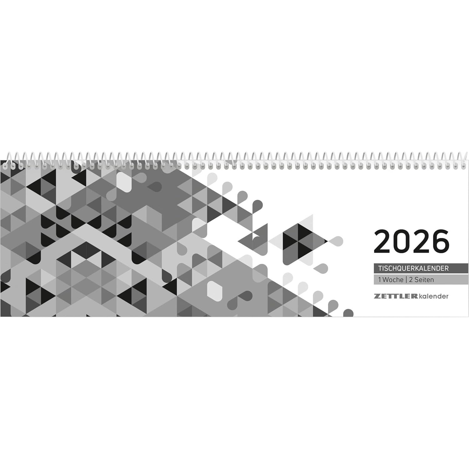 ZETTLER Schreibtischkalender ZETTLER 2026 Pultkalender 1W 2S schwarz Querkalender Spiralkalender Sc