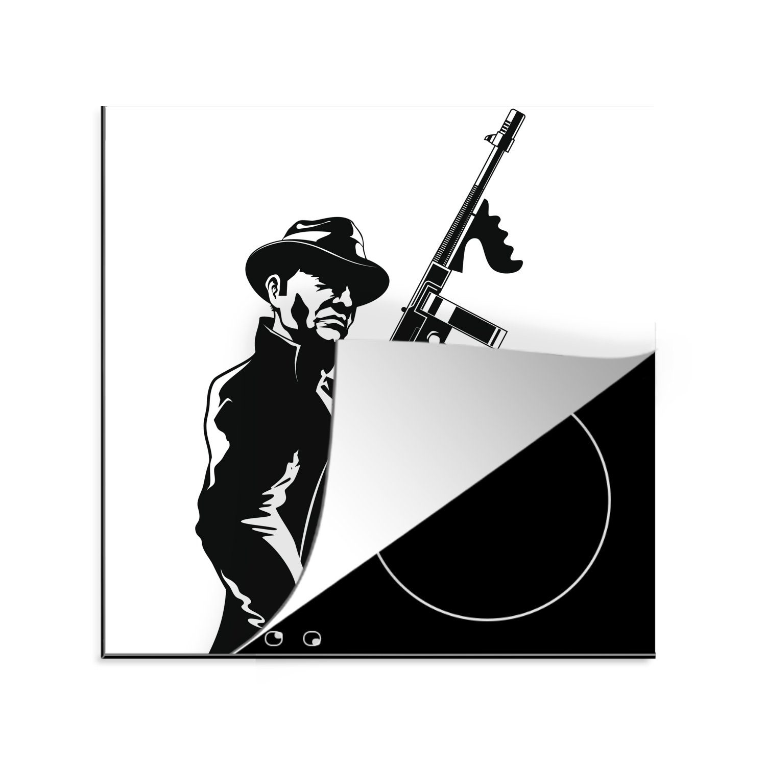 küche Waffe Vinyl, tlg), Mafia-Mitglieds Herdblende-/Abdeckplatte in Arbeitsplatte schwarz-weiß, Illustration einer für MuchoWow Ceranfeldabdeckung, 78x78 mit eines (1 cm,