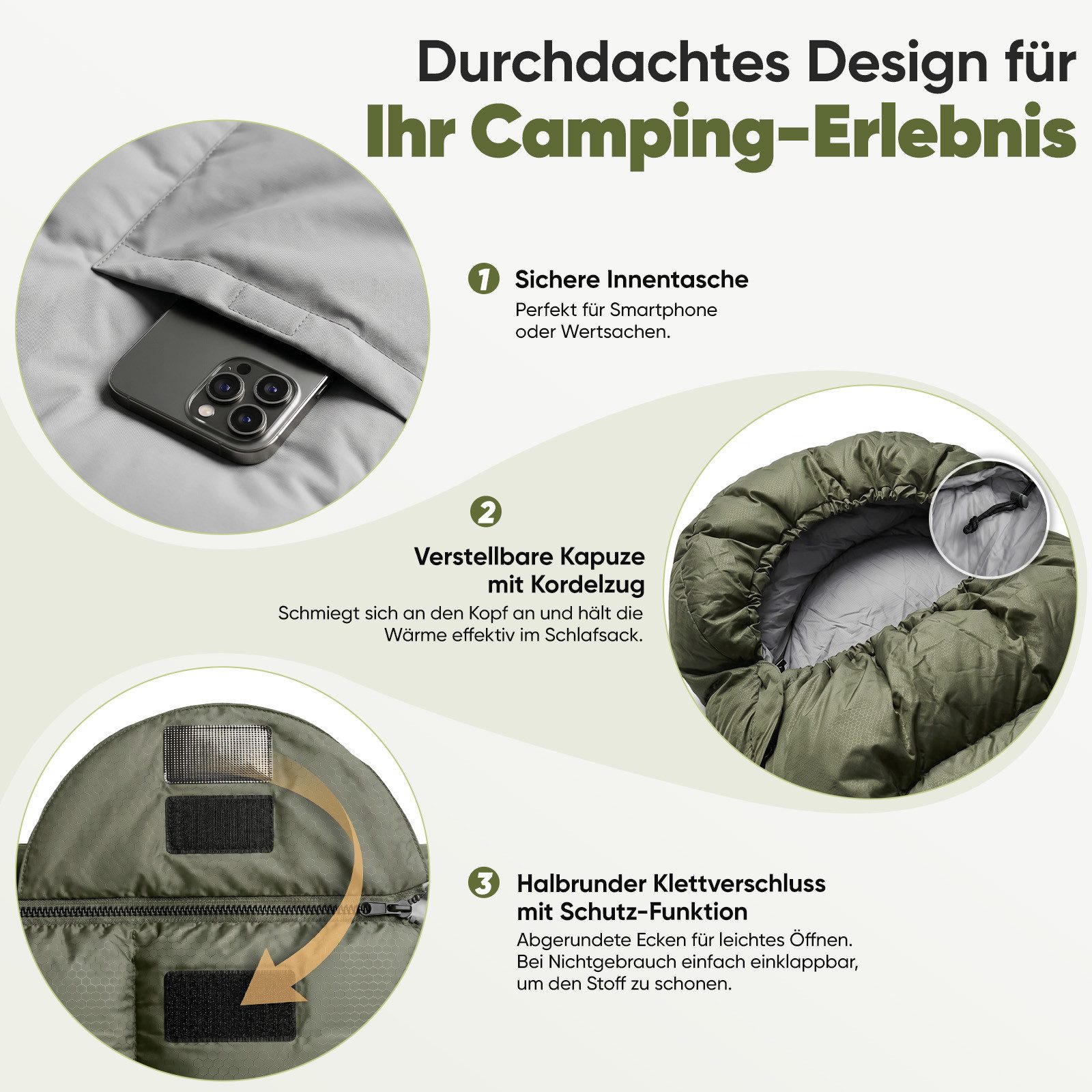 Sekey Deckenschlafsack 3 Jahreszeiten Schlafsack 220x80 cm 10–20°C Deckenform mit Kapuze, 2-in-1 Schlafsack & Decke – Atmungsaktiv, wasserabweisend – Bild 3 von 5
