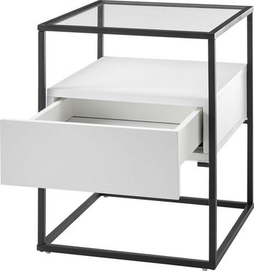 MCA furniture Beistelltisch Evora, Glastop mit Schublade push to open