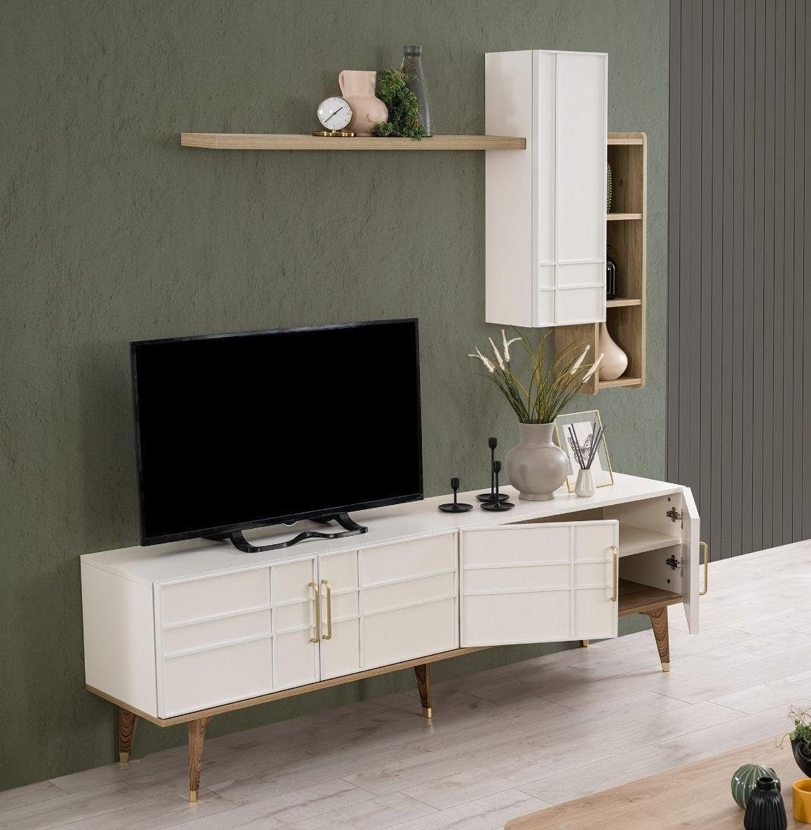 JVmoebel Sideboard Lowboard / RTV Ständer Schrank Weiß Garnitur TV Europe Wohnzimmer Holz (RTV Regale), In Regale Made