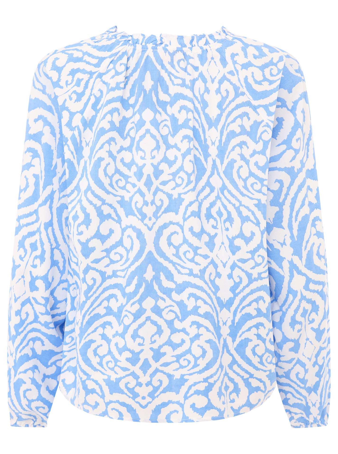 Zwillingsherz Schlupfbluse "Ornamente" Lamgarm, Ornament-Muster, Tasseln, V-Ausschnitt