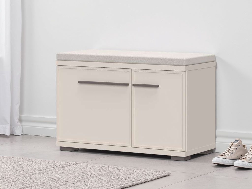 Places of Style Schuhbank Opera, Schuhschrank, Schuhregal, Schuhtruhe, Breite 76 cm (1-St), mit Sitzkissen, UV-lackiert, hochwertige Beschläge, Kaschmirfarbe