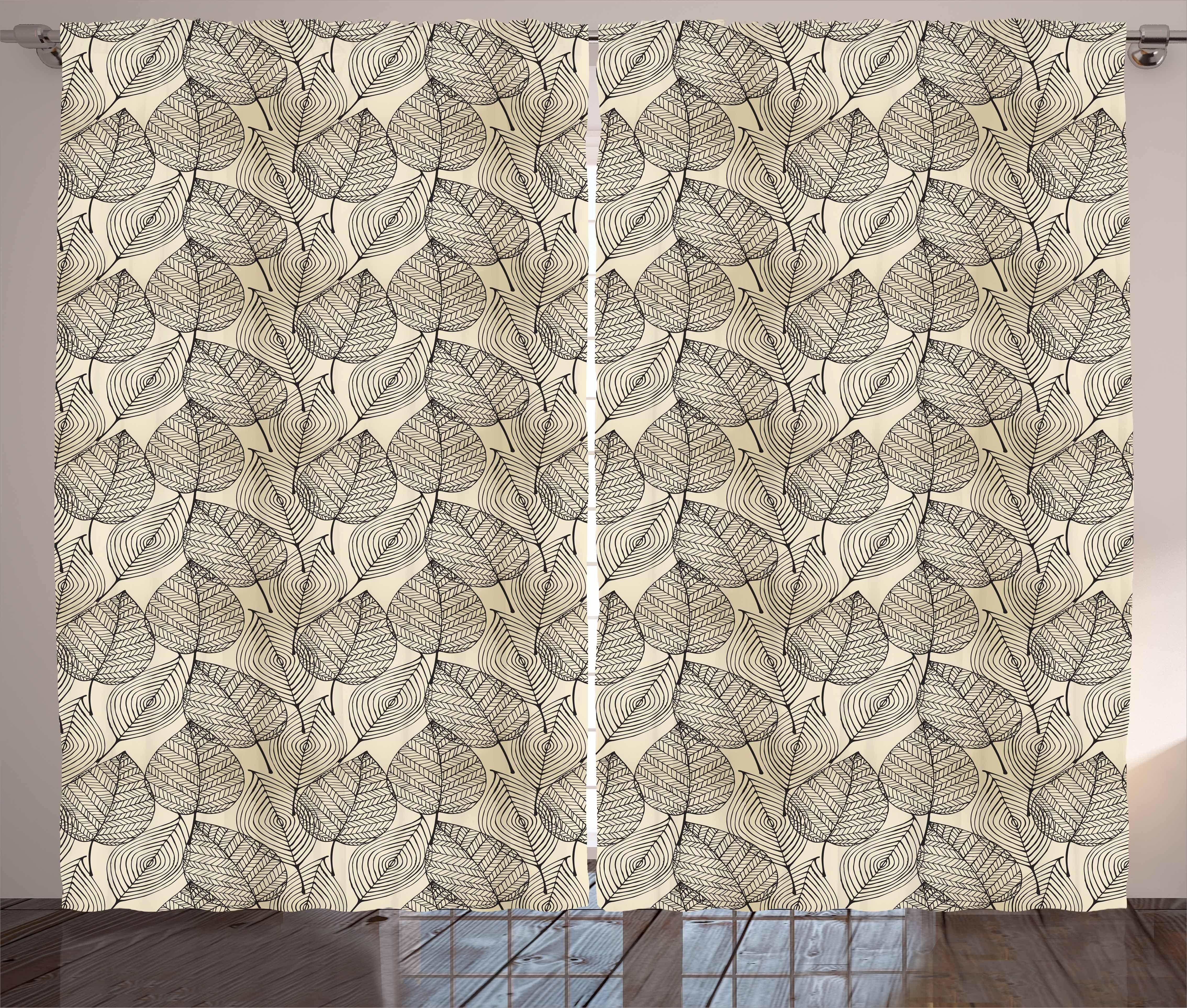 Gardine Schlafzimmer Kräuselband Vorhang mit Schlaufen und Haken, Abakuhaus, Beige Autumn Leaves Pattern
