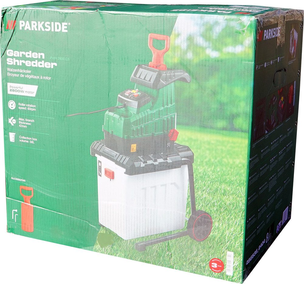 Parkside Häcksler Walzenhäcksler Elektrisch PWH 2800 C3, Gartenhäcksler, Schredder, 4,20 cm max. Astdurchmesser