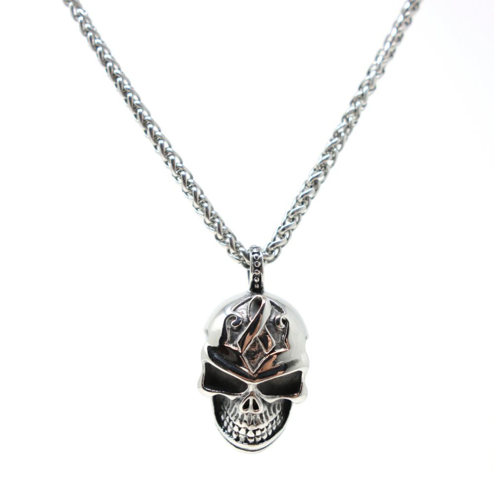 DALMARO Edelstahlkette Lederkette Edelstahl 316 SKELETON HEAD, Herren Biker Kette - Inkl. Schmuckbox