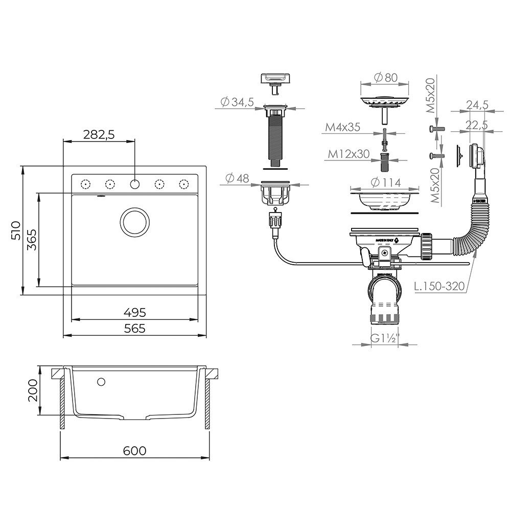 Bergstroem Granitspüle Paris, Grau, 57 x 51 cm, Rechteckig, 57/51 cm, (1 St)