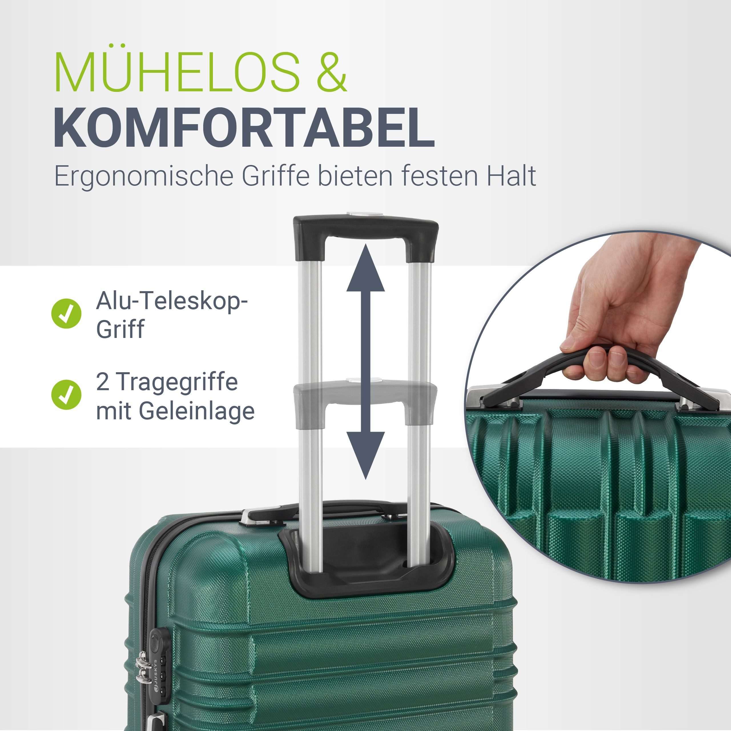 Juskys Trolleyset Rom, 4 Rollen, (3 tlg., 3-teilig), Aluminium, Rollen, Innenfutter, Ergonomische Griffe, 3er Set