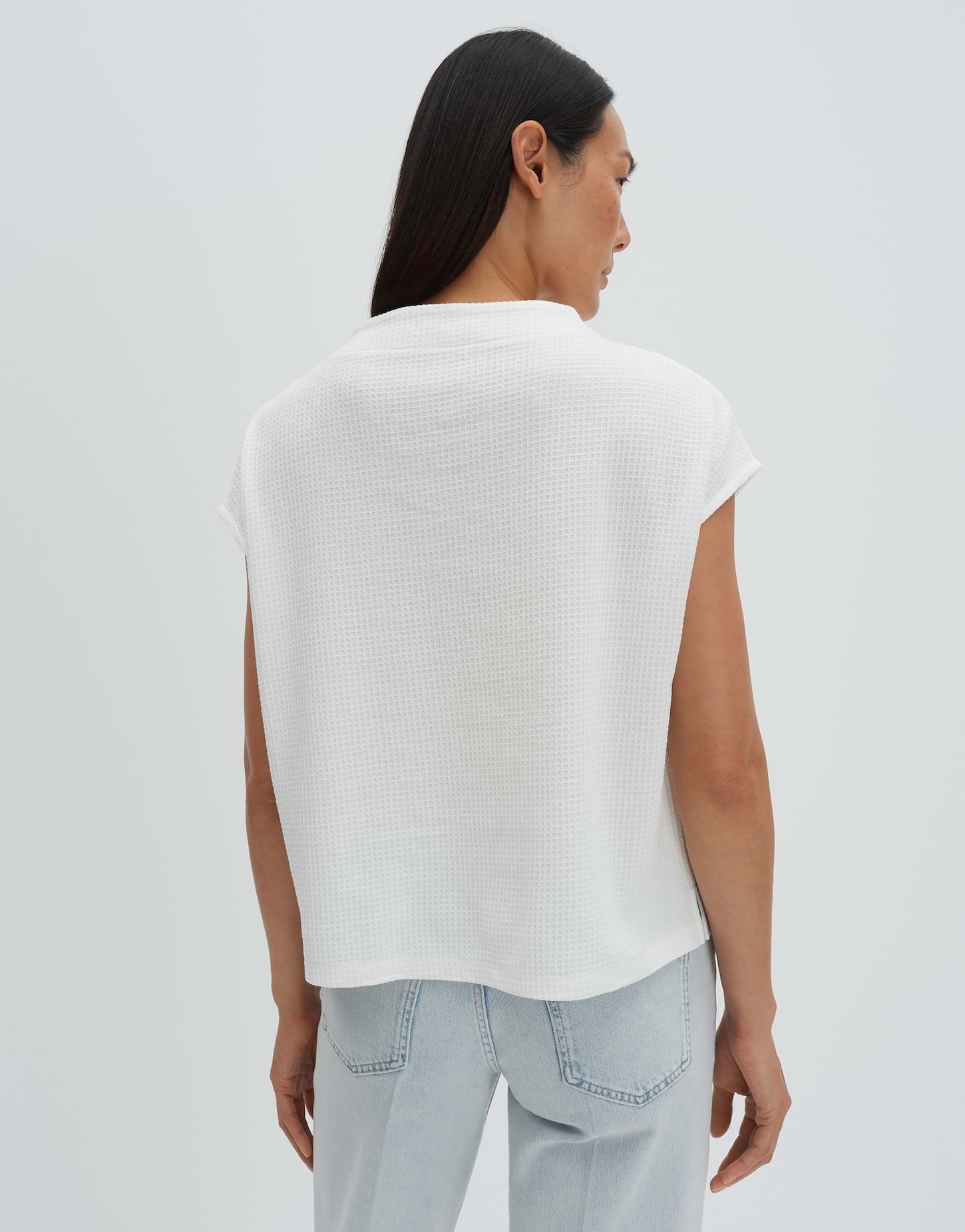someday Kurzarmshirt Koline mit Waffelstruktur Funnel Neck, kleine Seitenschlitze für Komfort