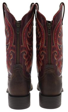 Ariat ROUND UP BACK ZIP Braun Cowboystiefel Damen Westernreitstiefel, Durchgehender Rückenreißverschluss