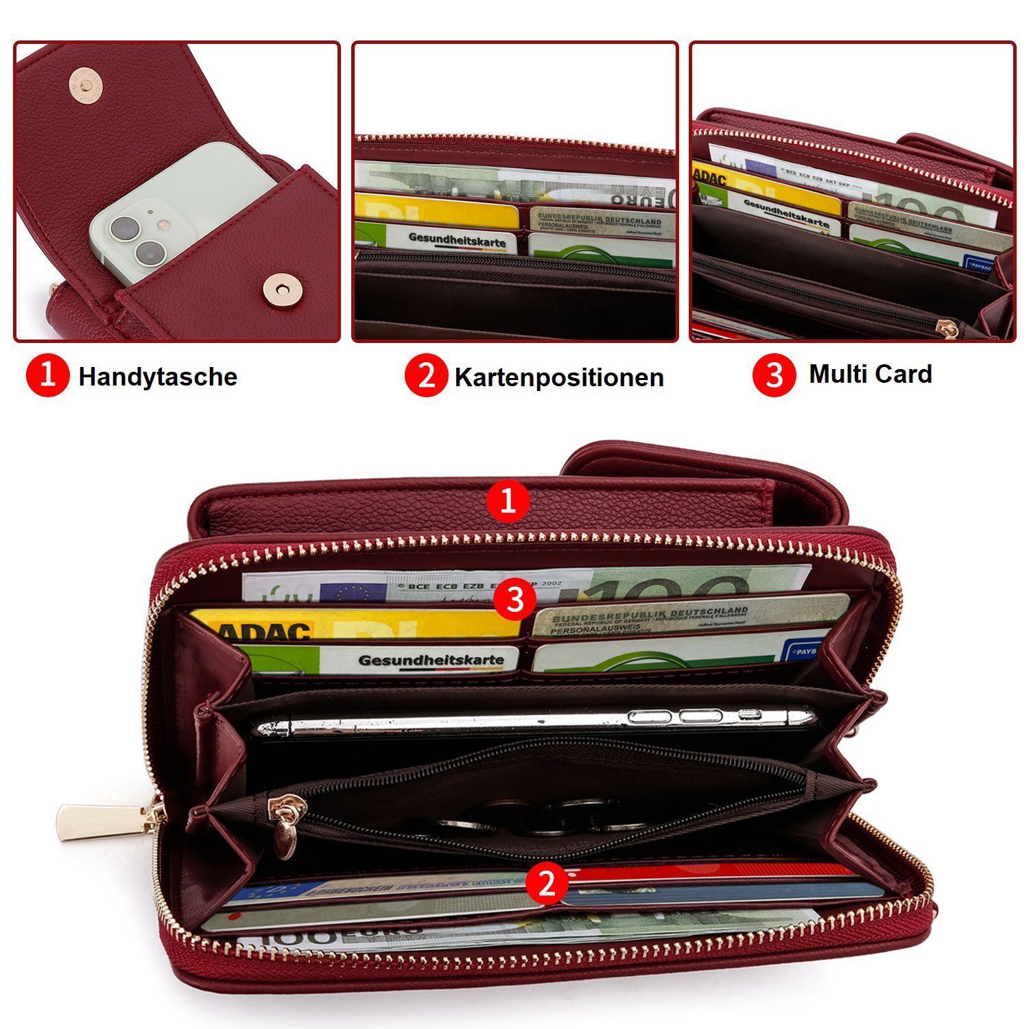 Frentree Schultertasche Damen Cross-Body Handtasche mit Handyfach und Portemonnaie, Umhängetasche mit vielen Fächern