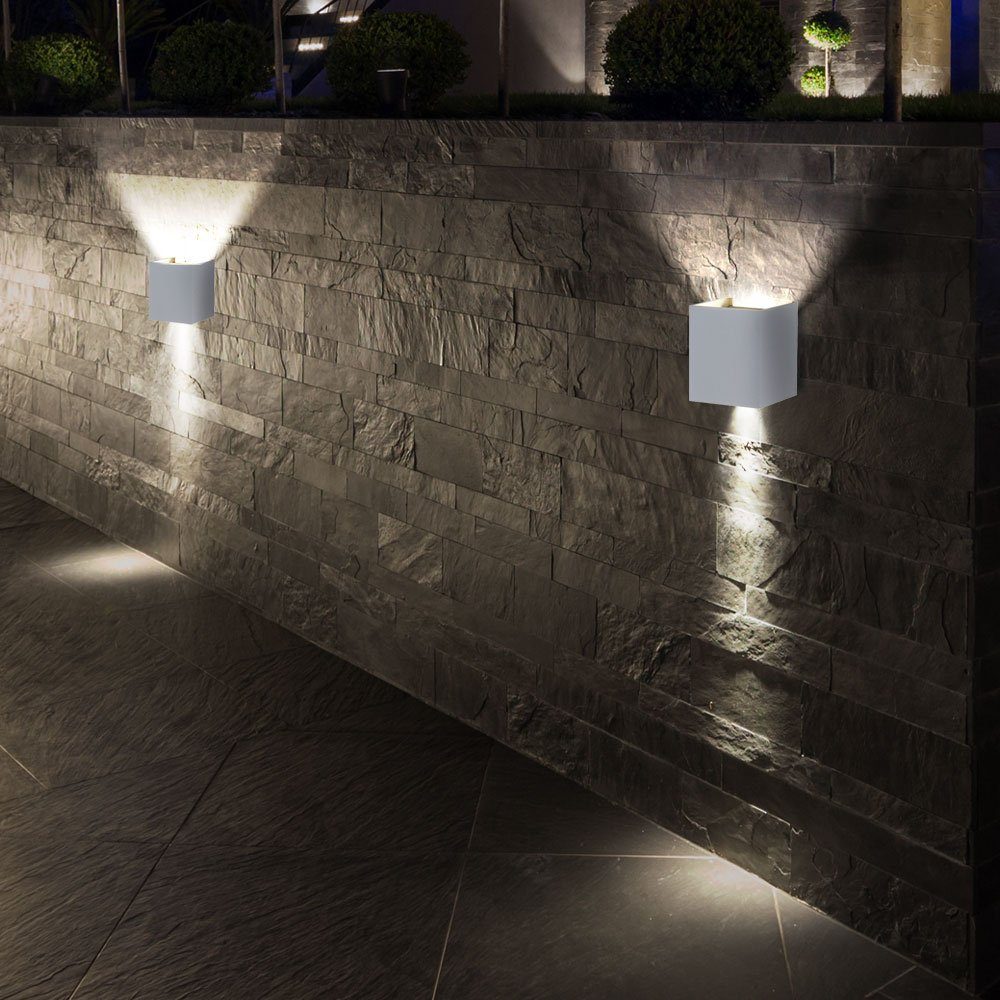 etc-shop Außen-Wandleuchte, LED Strahler Leuchte Grau Wand Effekt DOWN Bereich UP Außen Garten