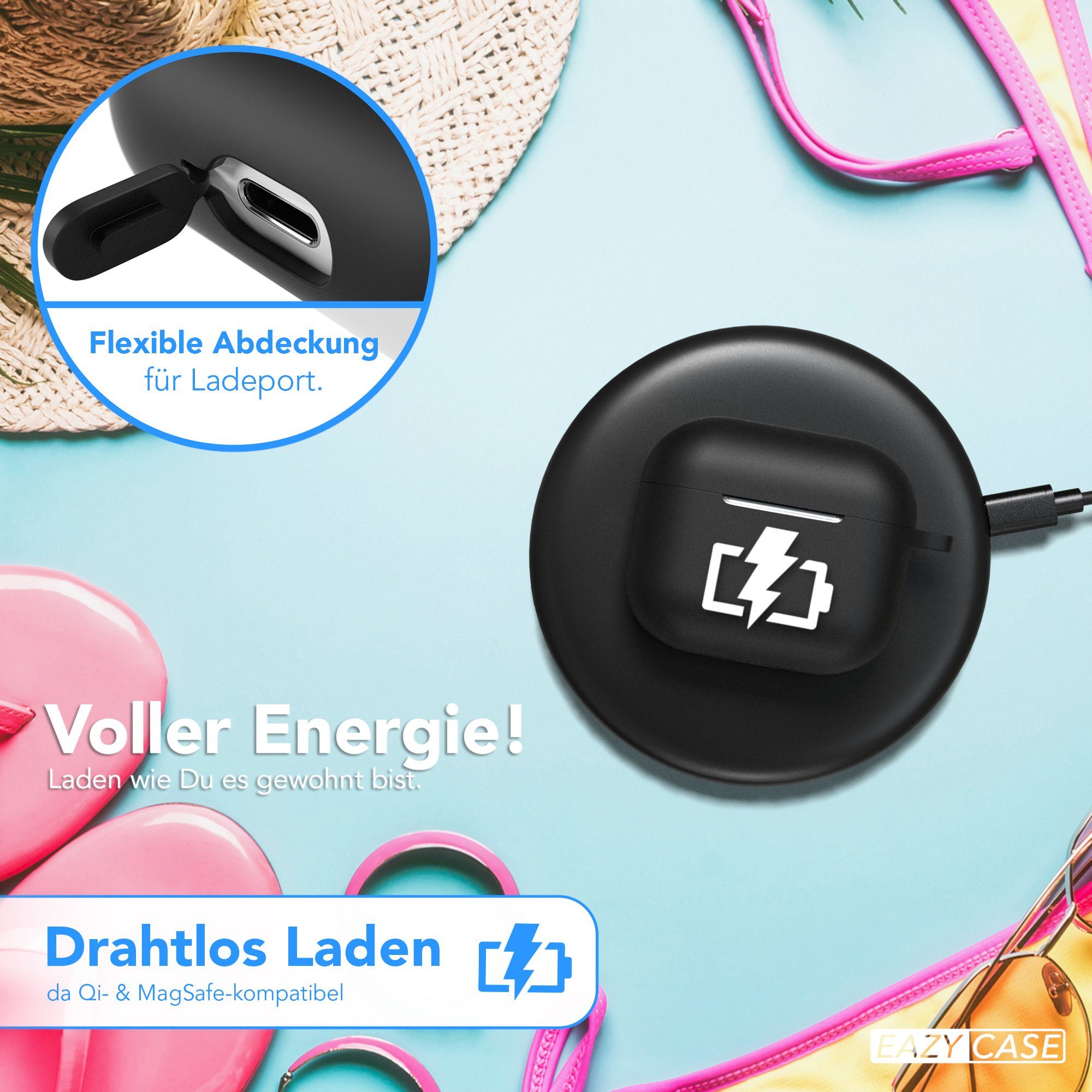 EAZY CASE Kopfhörer-Schutzhülle Silikon Hülle kompatibel mit Apple AirPods 3, Box Hülle Schutzhülle Rutschfestes Etui Fullcover Stoßfest Schwarz