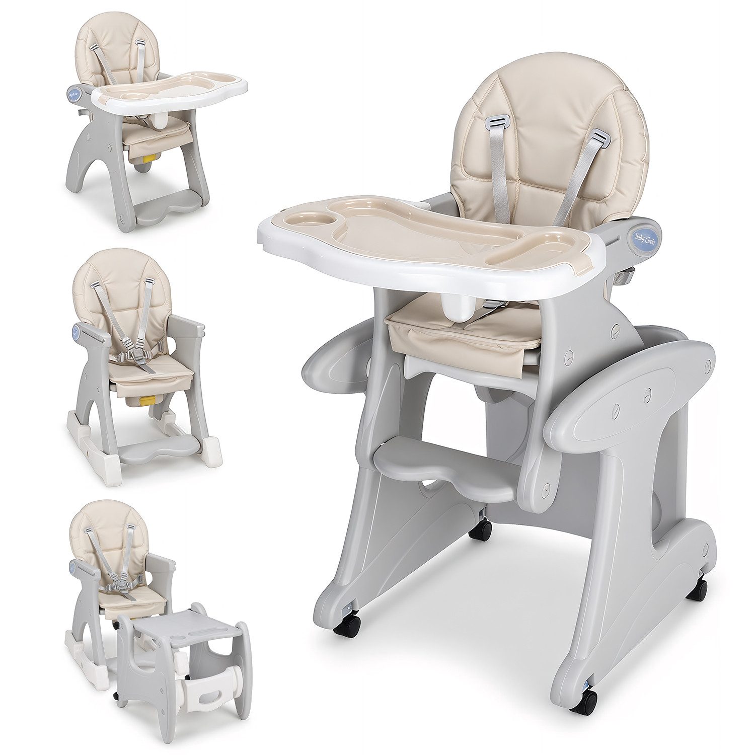 oyajia Kinderstuhl 3 in 1 Babystuhl Kinderstuhl Stuhl mit Spieltisch (Kinderhochstuhl wandelbar zu Lerntisch mit Kinderstuhl), einstellbarer Winkel, abnehmbar, mit Räder