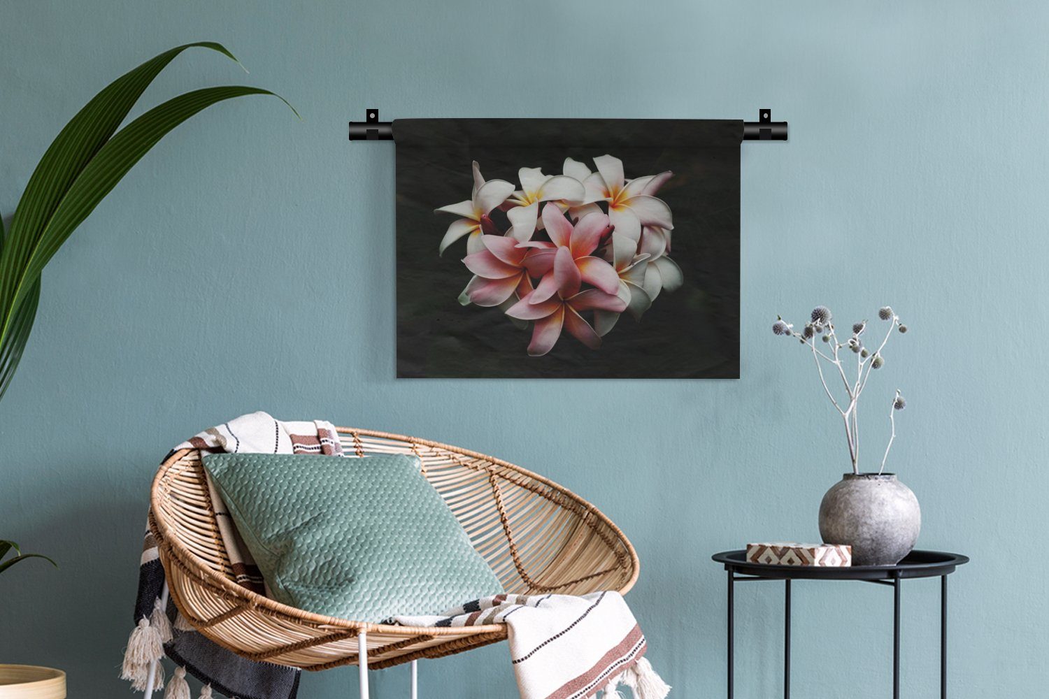 Wohnzimmer, - Botanisch, Kinderzimmer Wanddekoobjekt Schwarz Schlafzimmer, Blumen Flora - Wandbehang, für - Rosa Wanddeko - Kleid, MuchoWow