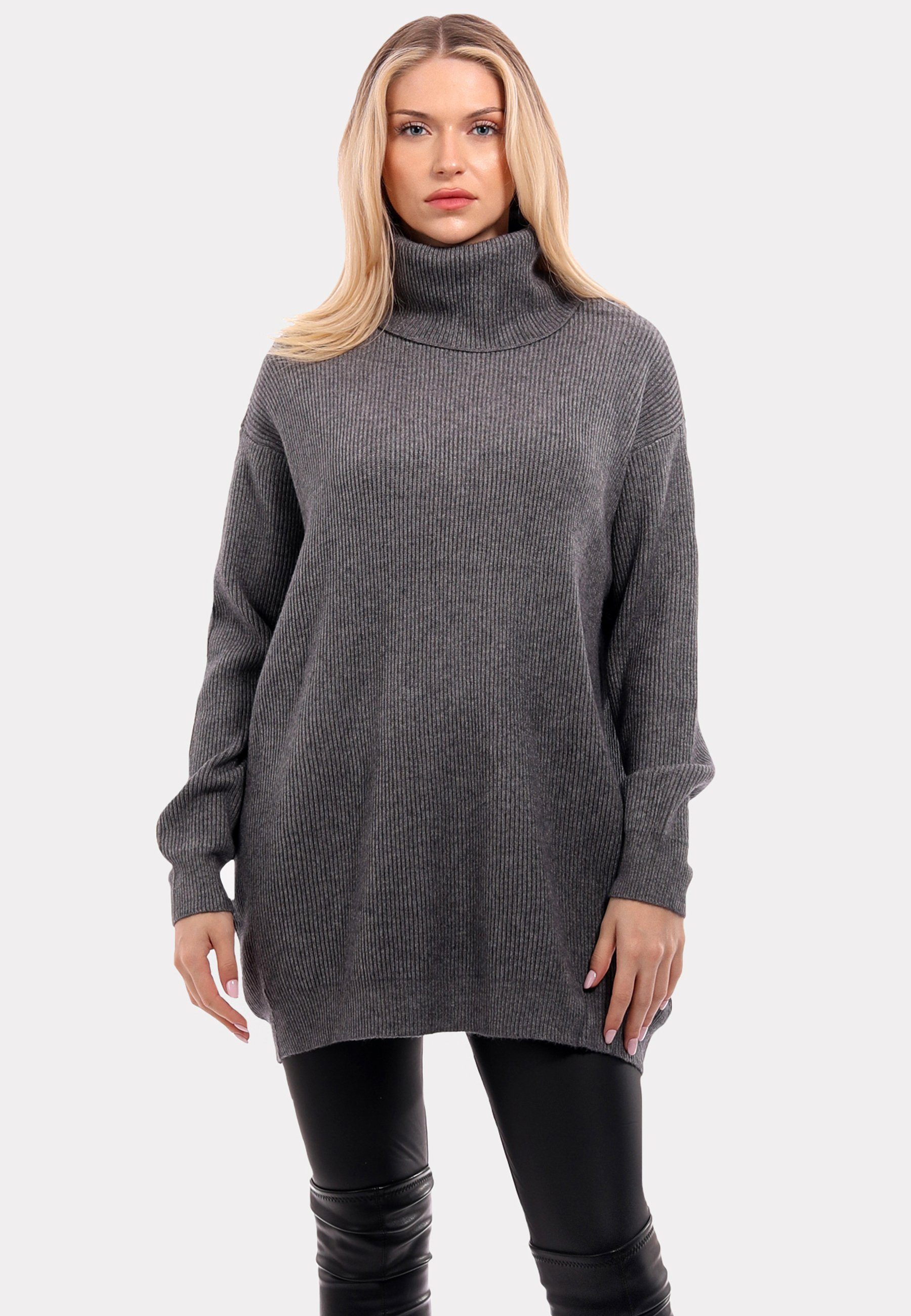 Rollkragenpullover & Fashion in YC " "Chic Sweater (1-tlg) grau Style Unifarbe Turtleneck