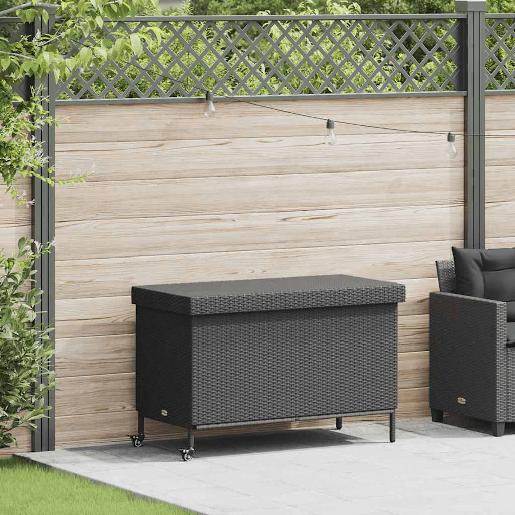vidaXL Gartenbox Gartentruhe mit Rollen Schwarz 110x55x73 cm Poly Rattan