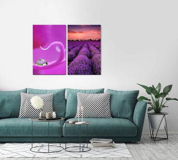 Sinus Art Leinwandbild 2 Bilder je 60x90cm Orchidee Wasserperle Lavendel Lavendelfeld Natur Beruhigend Entspannend