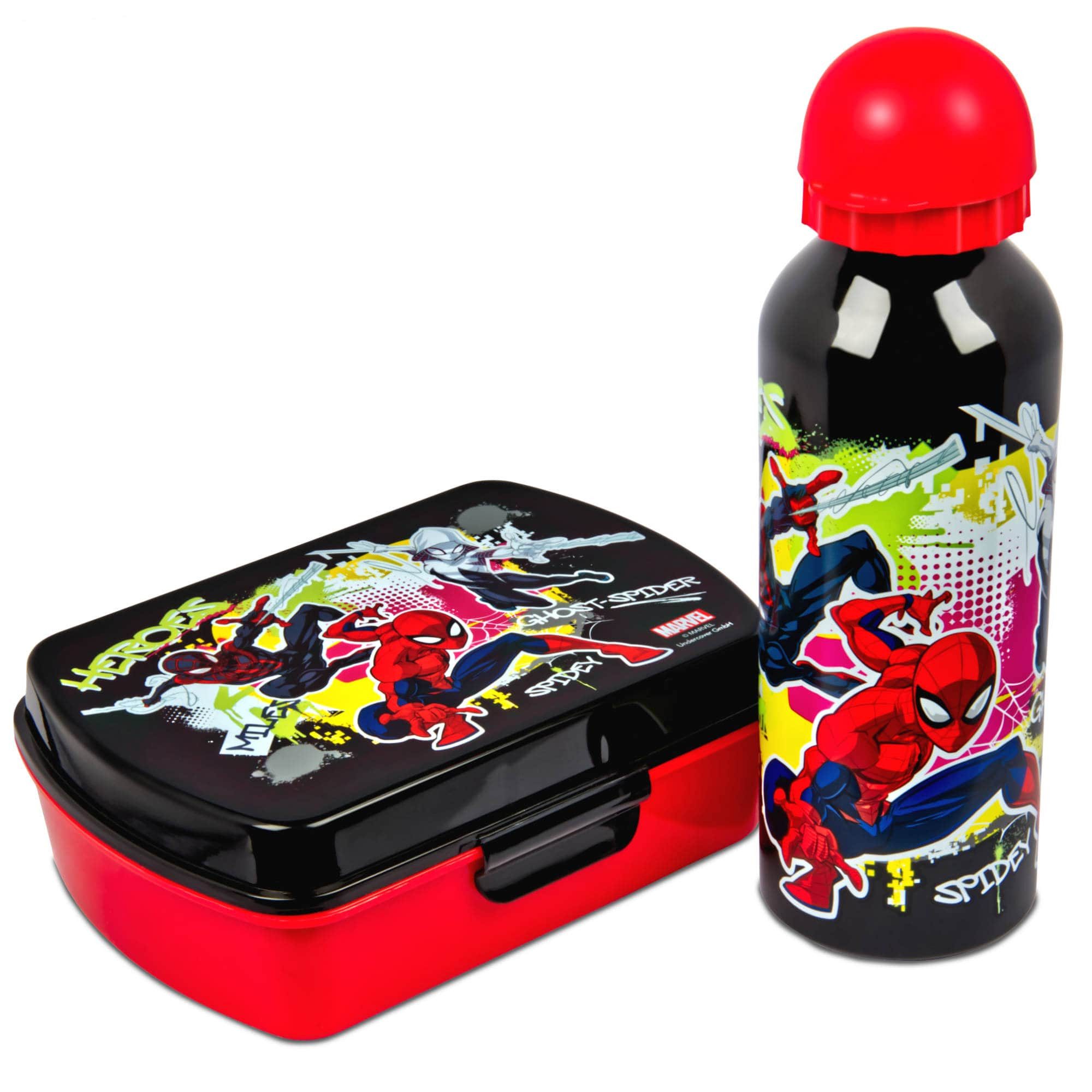 miniHeld Lunchbox Spiderman Lunchset Brotdose Aluminium Trinkflasche für Schule Marvel