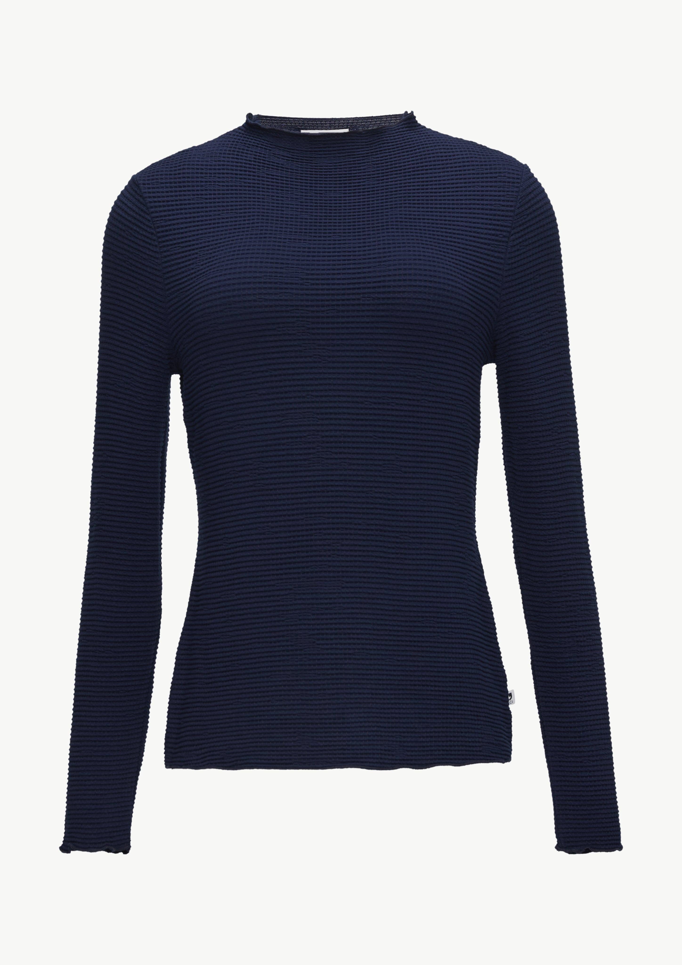 Langarmshirt Strukturiertes Jerseyshirt mit Stehkragen