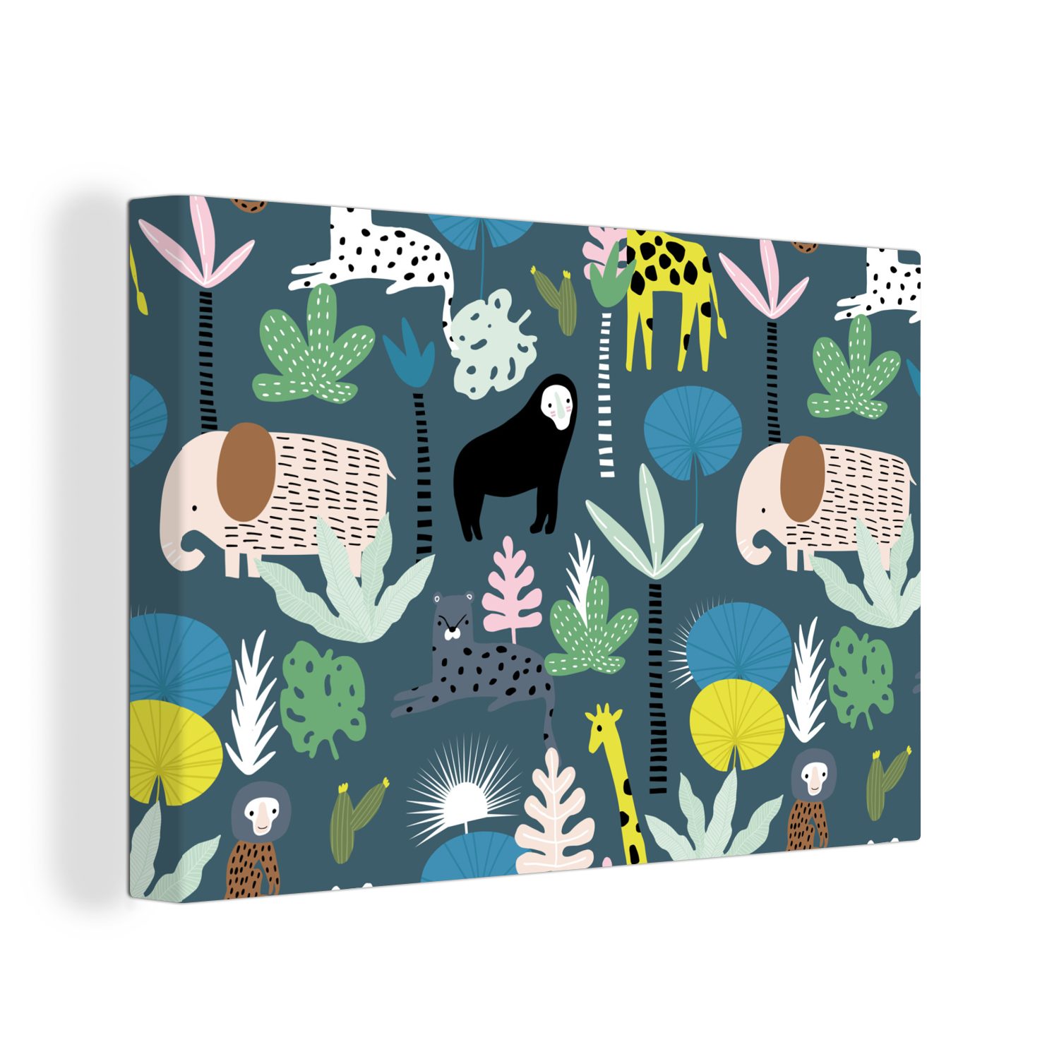 OneMillionCanvasses® Leinwandbild Tiere - Pflanzen - Dschungel - Blau, (1 St), Wandbild Leinwandbilder, Aufhängefertig, Wanddeko, 30x20 cm